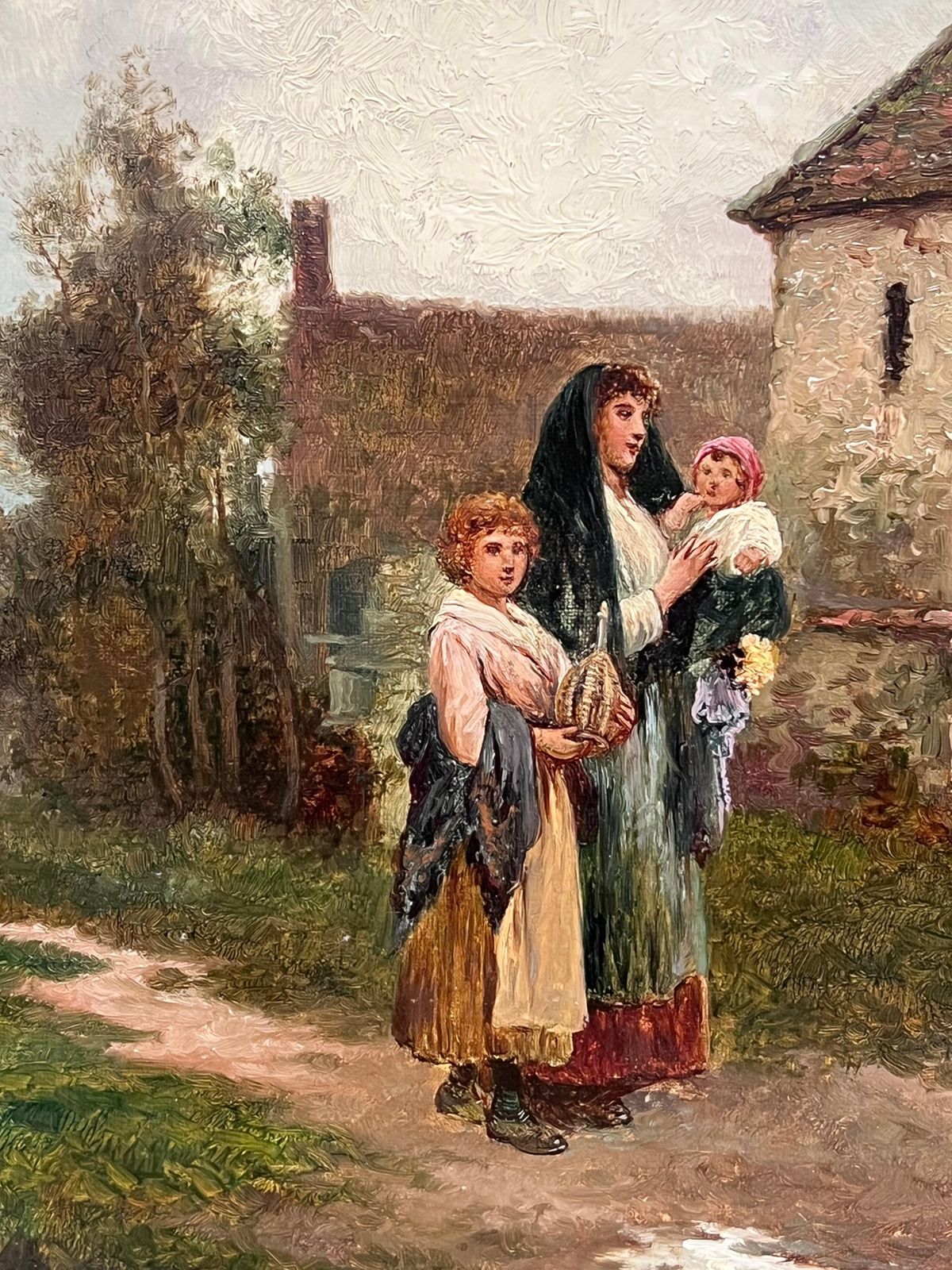 1628.0 James Walter Gozzard (1888 1950)fine Victorian British Oil Painting Young Family Walking To Church Twilight photo