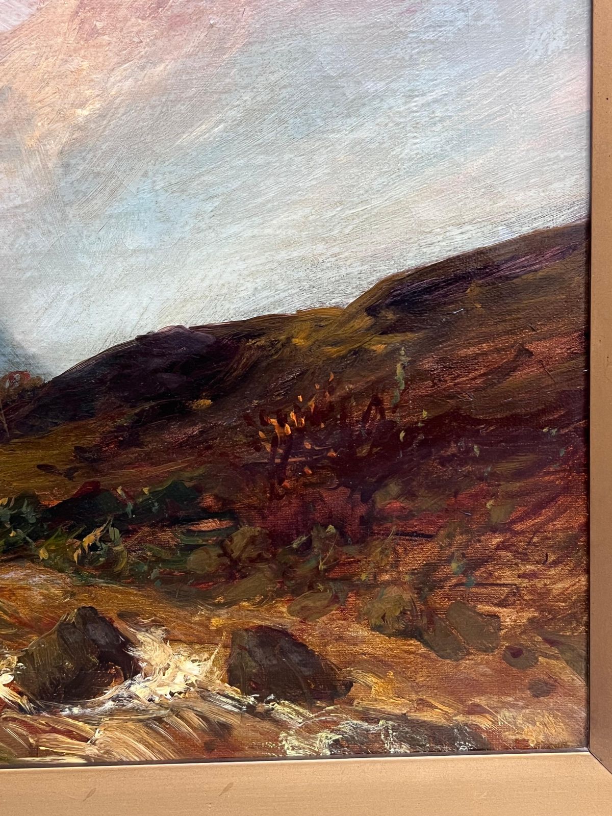 F. E. Jamiesonantique Scottish Highlands Sunset Over The River Glen Valley Signed Oil Painting1920's photo for sale