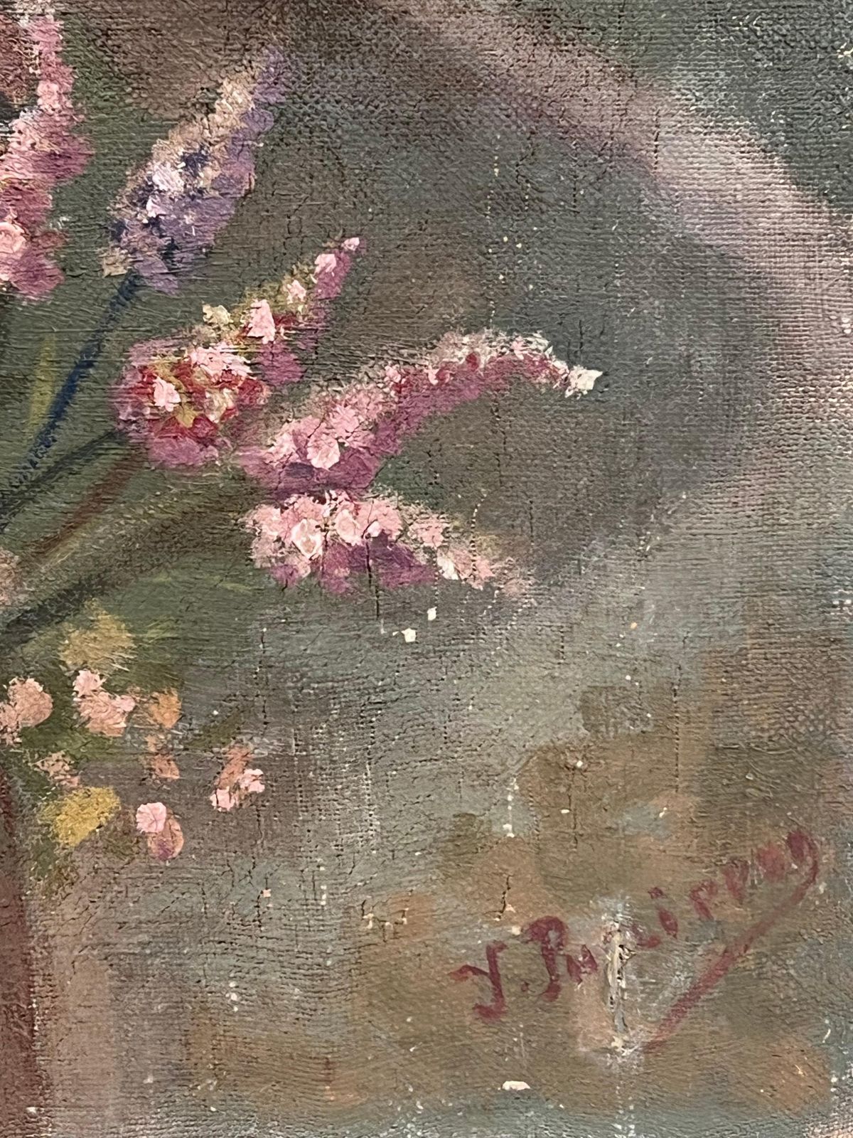 French Schoolantique French Signed Oil Painting Angel With Two Children Picking Flowers photo vintage