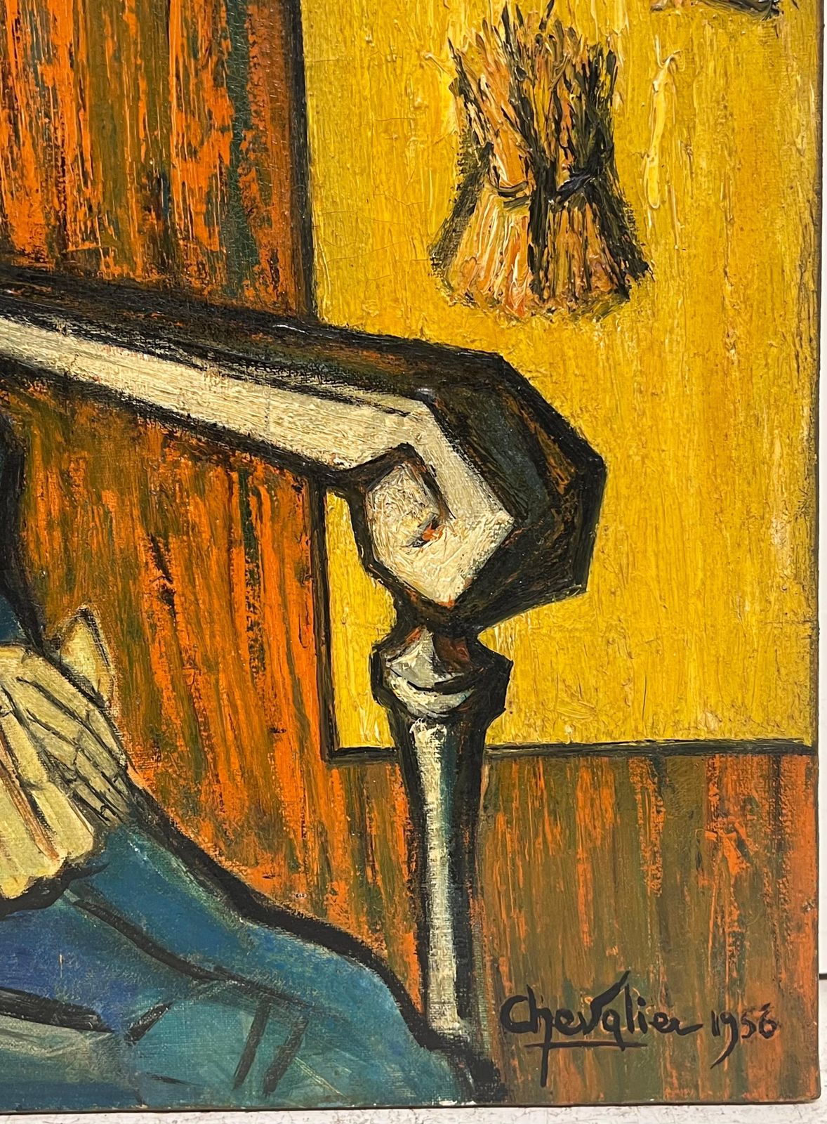 French School1950's French Expressionist Signed Painting Lady Seated In Chair Harvest Fields1958 photo Art
