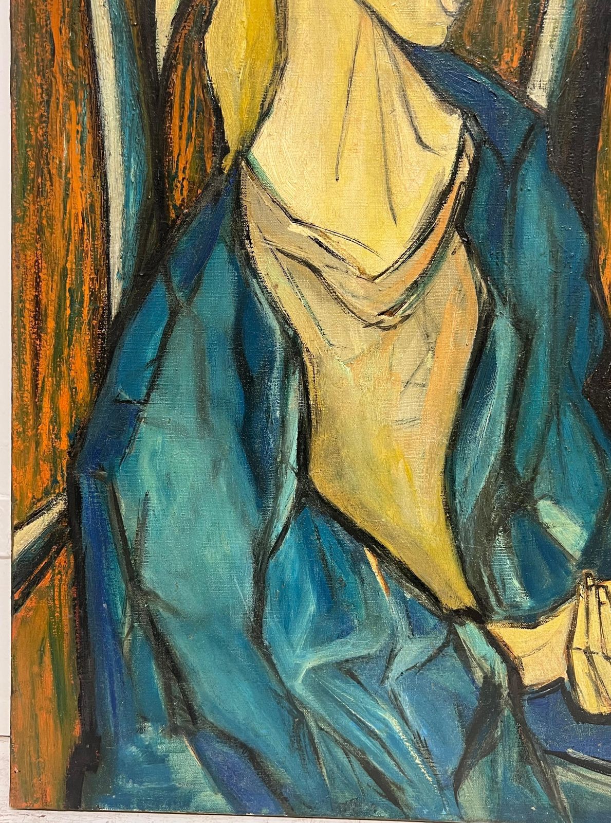 French School1950's French Expressionist Signed Painting Lady Seated In Chair Harvest Fields1958 photo buy