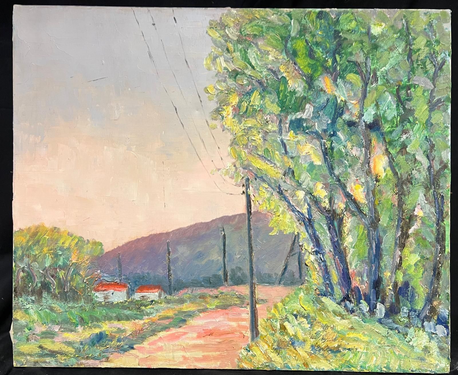 French Schoolfrench Post Impressionist Oil Painting 1975 Avenue Of Large Trees Landscape1970's photo Art