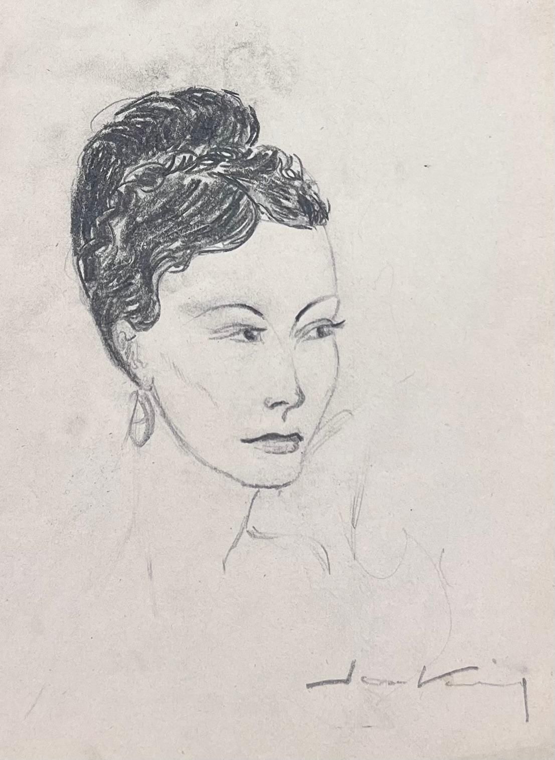 Josine Vignonfrench Sketch Of A Glamorous Woman Victory Rolls Hairstyle And Bold Red Lips1945 photo for sale