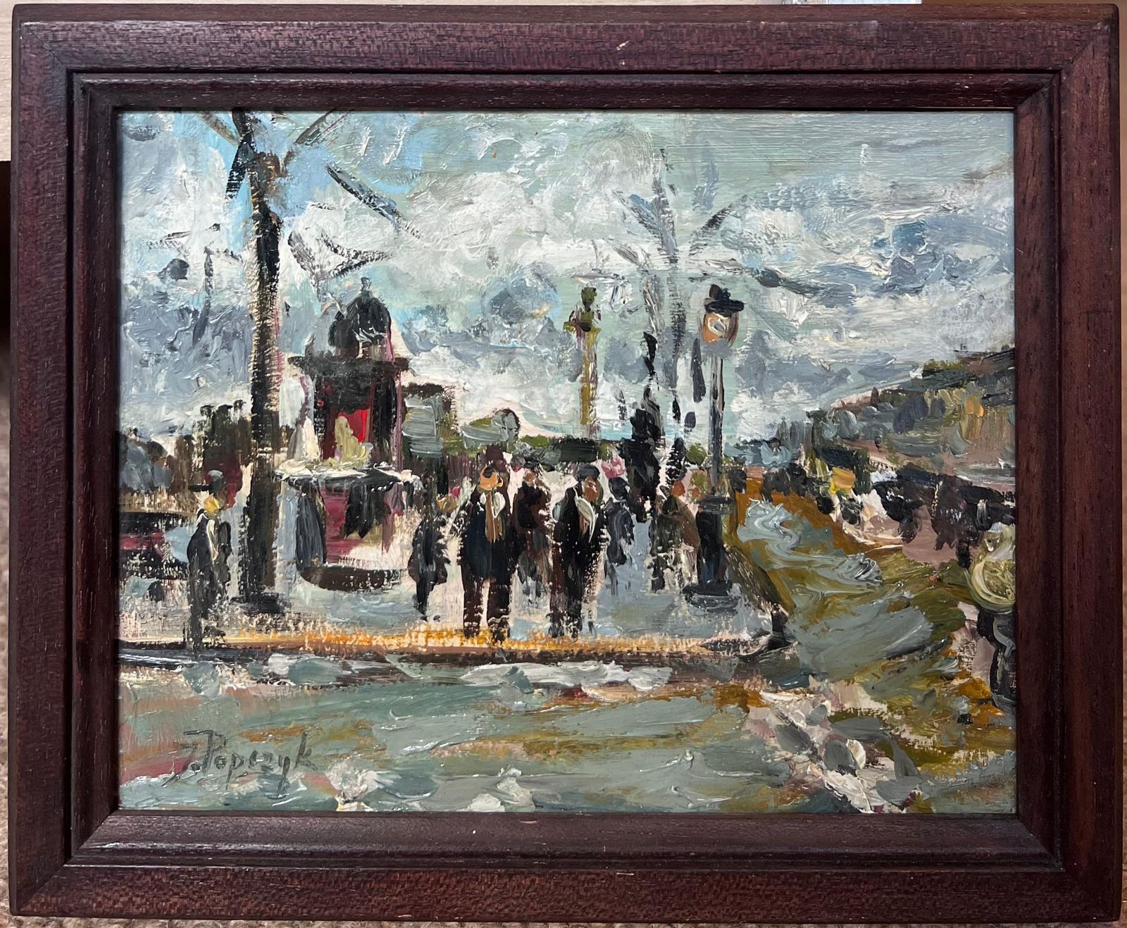 Josef Popczykpolish/ French Mid 20th Century Signed Oi Figures In Paris Busy Street Scene