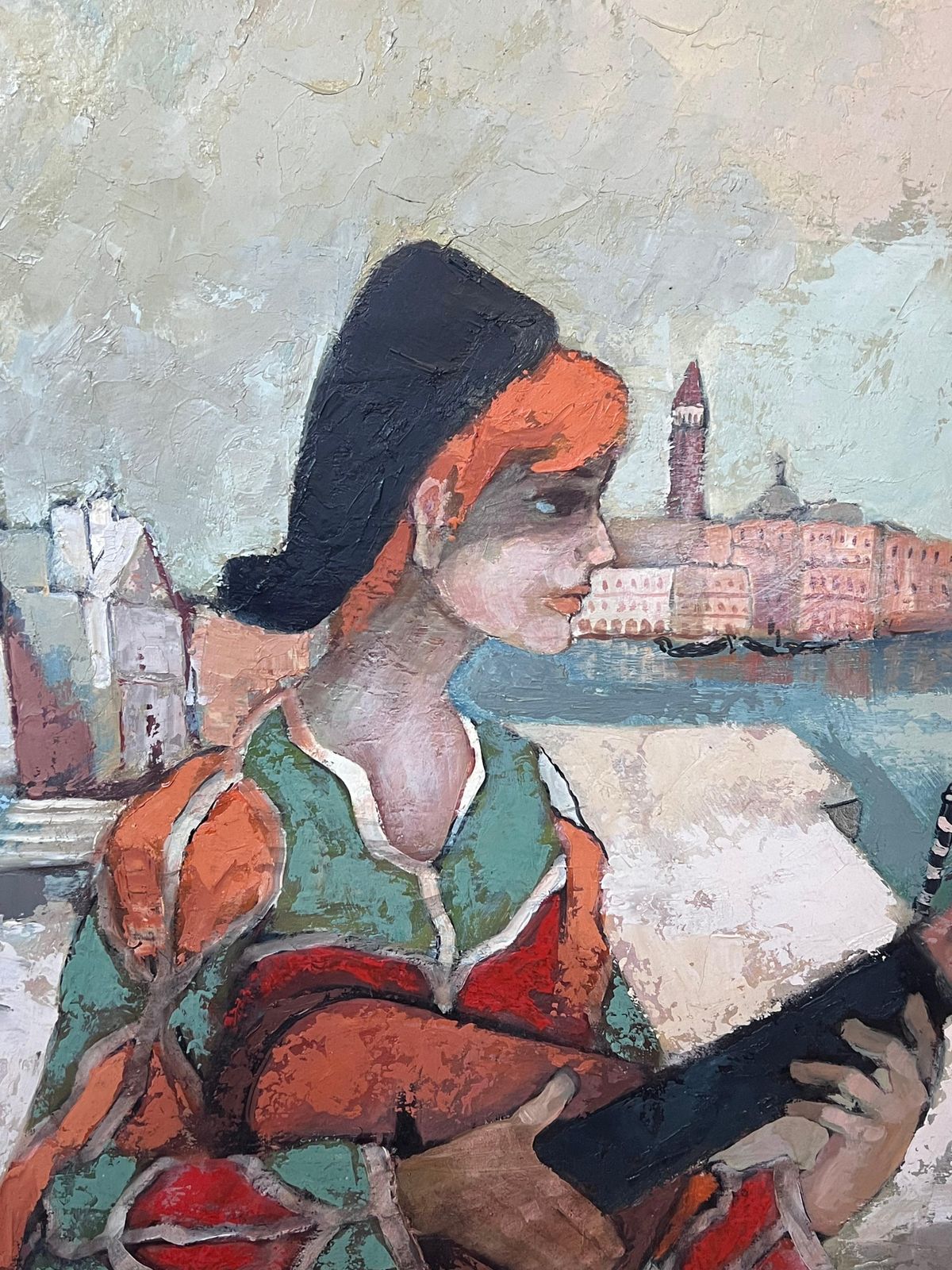 French School1970's French Modernist Signed Oil Musician Grand Canal Venice photo buy