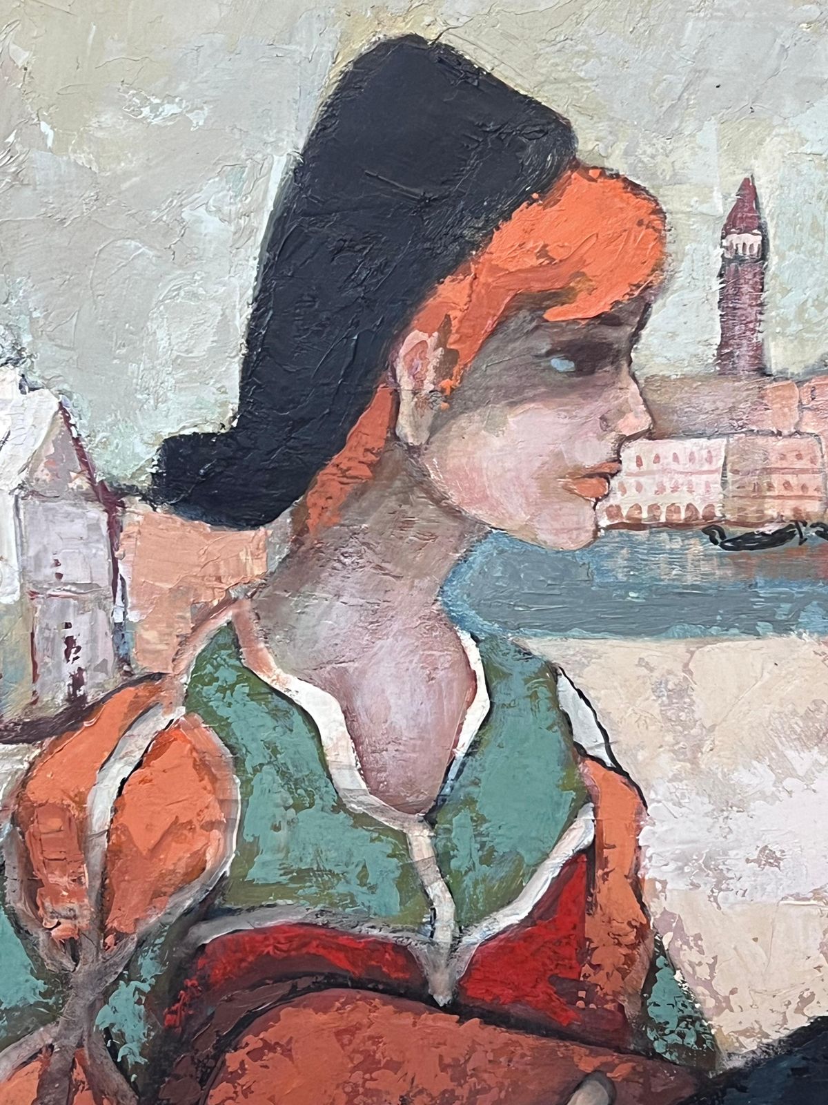 photo furniture French School1970's French Modernist Signed Oil Musician Grand Canal Venice