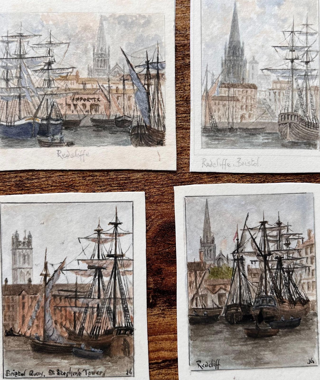 Jack Grunwellset Of Four Miniature Watercolors Of Redcliffe And Bristol Harbour