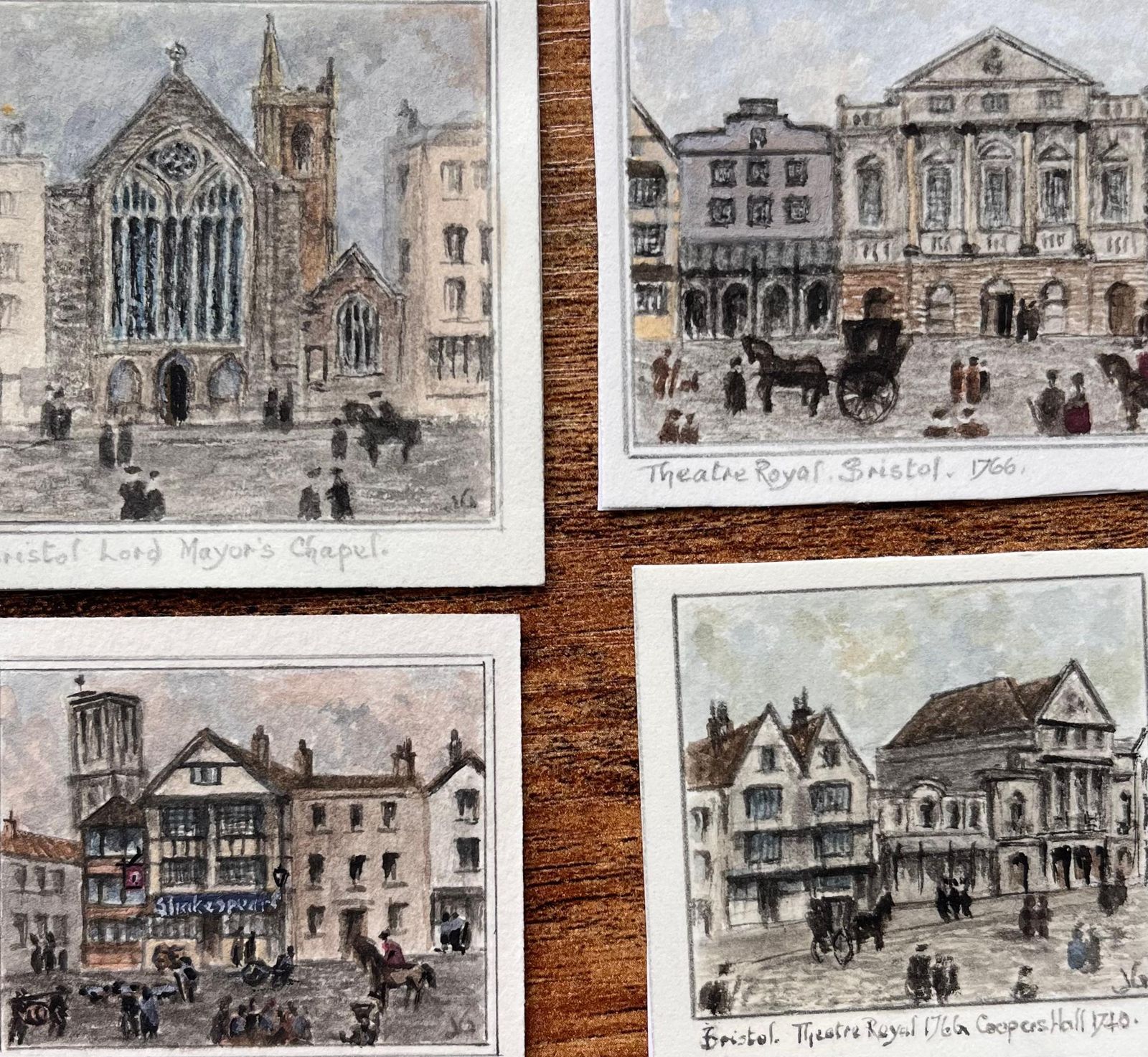 Jack Grunwellset Of Four Miniature Watercolors Of Historic Theatres And Chapels In Bristol