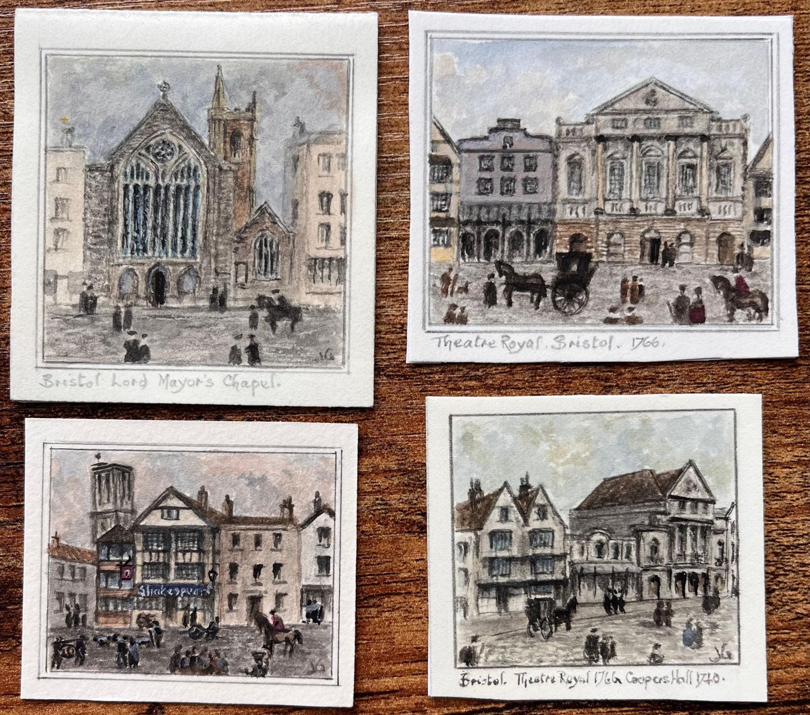 Jack Grunwellset Of Four Miniature Watercolors Of Historic Theatres And Chapels In Bristol photo furniture