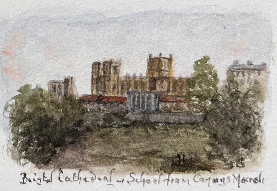 Jack Grunwellset Of Four Miniature Watercolors Of Bristol Cathedral And Harbour Views photo vinterior