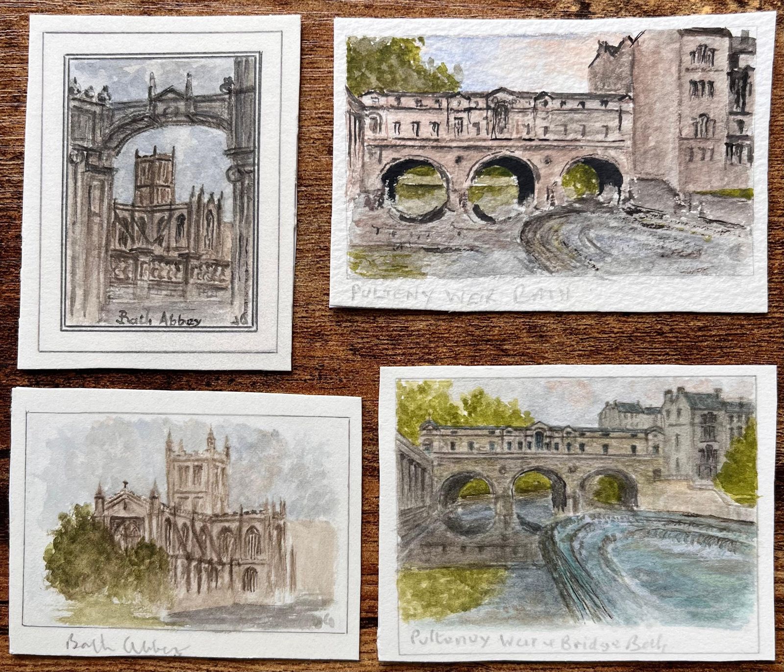 Jack Grunwellset Of Four Miniature Watercolors Of Bath Abbey And Pulteney Bridge photo furniture