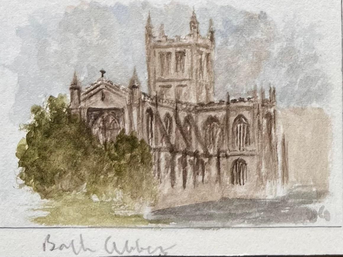 Jack Grunwellset Of Four Miniature Watercolors Of Bath Abbey And Pulteney Bridge photo Art