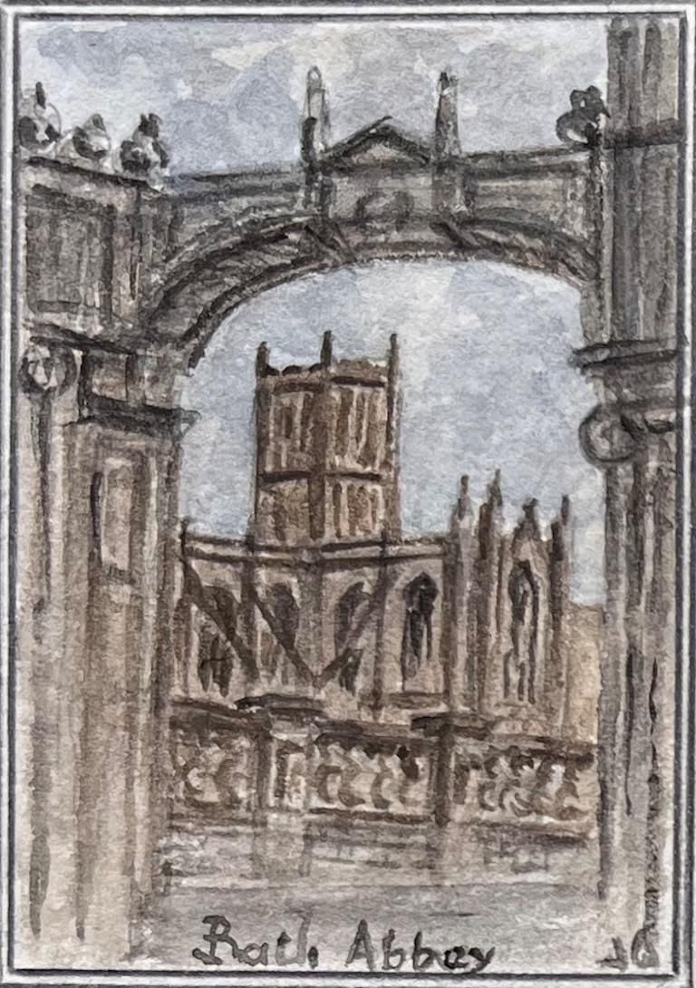 Jack Grunwellset Of Four Miniature Watercolors Of Bath Abbey And Pulteney Bridge photo vinterior