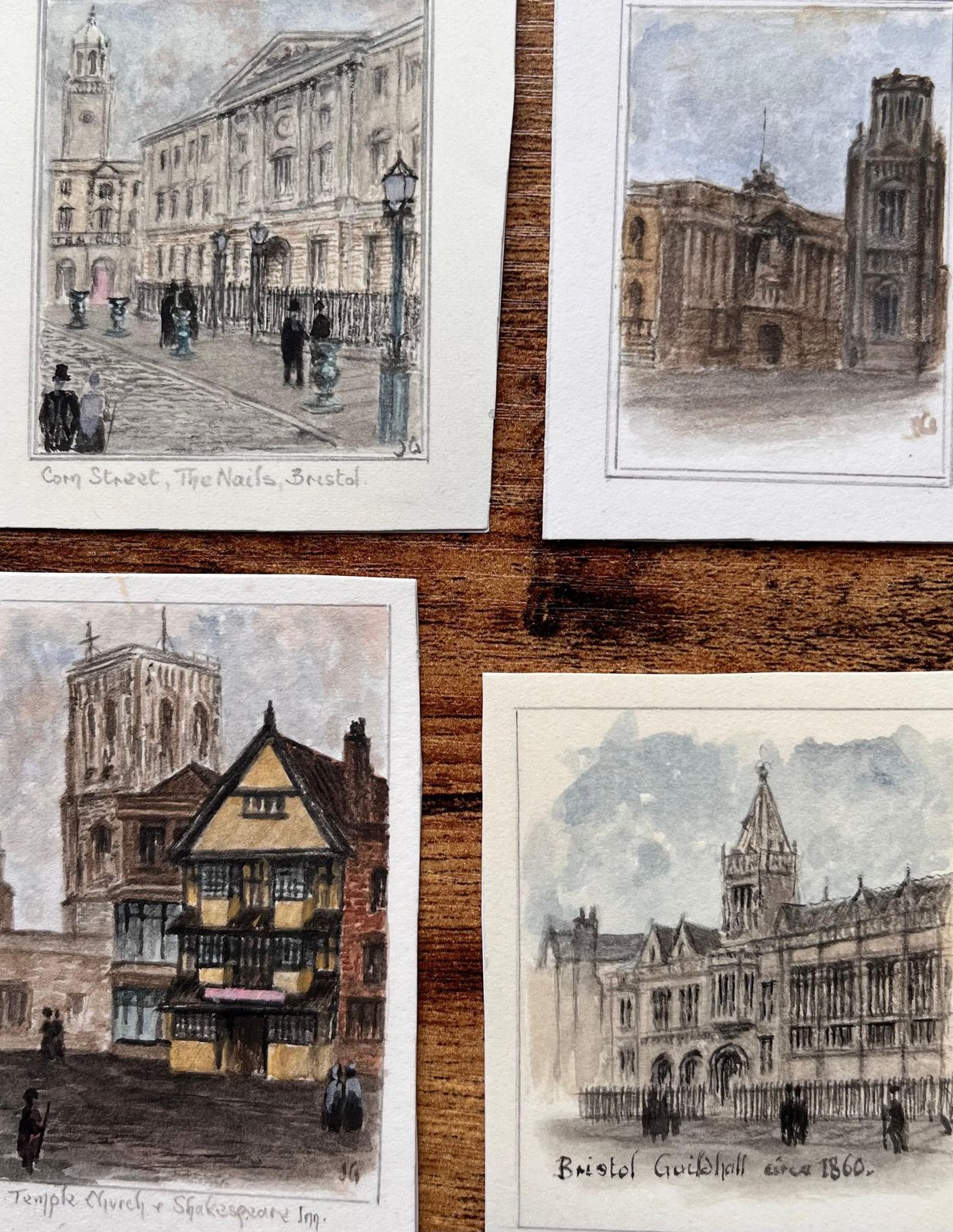 Jack Grunwellset Of Four Miniature Watercolors Of Bristol Civic And Historic Landmarks