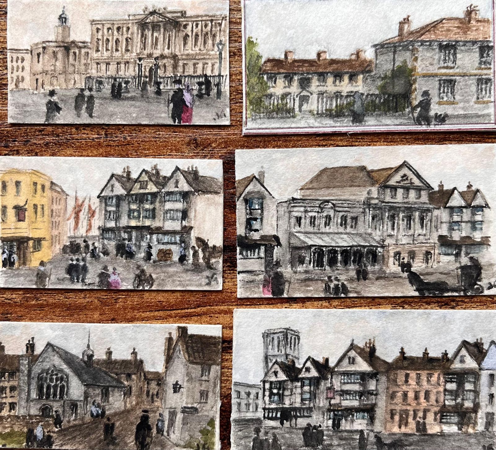 Jack Grunwellset Of Six Miniature Watercolors Of Historic Bristol Streets And Buildings