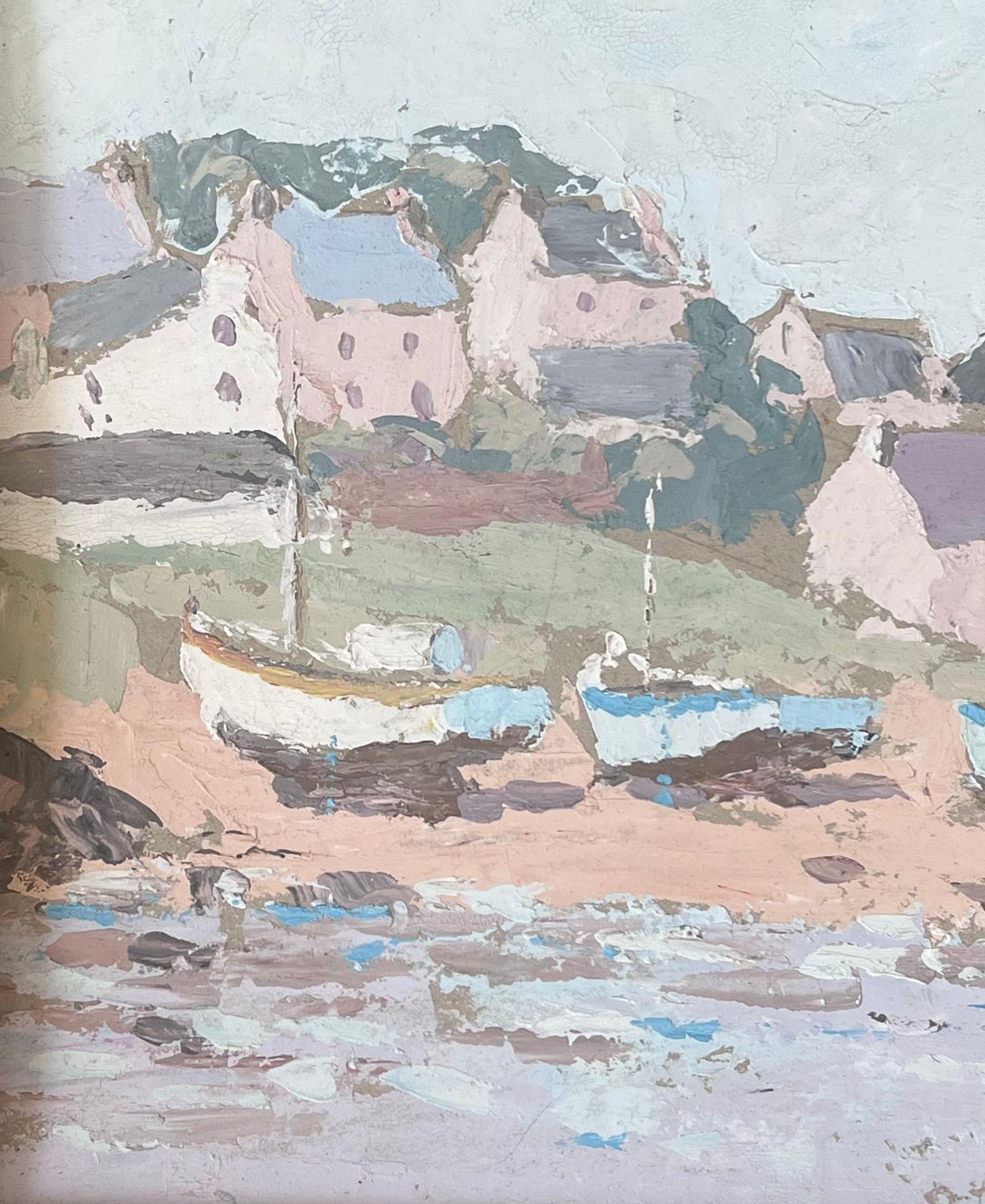 Fanch Lelpastel Sailing Boats Docked In The Town Shore French Oil Landscape Painting1996 photo furniture