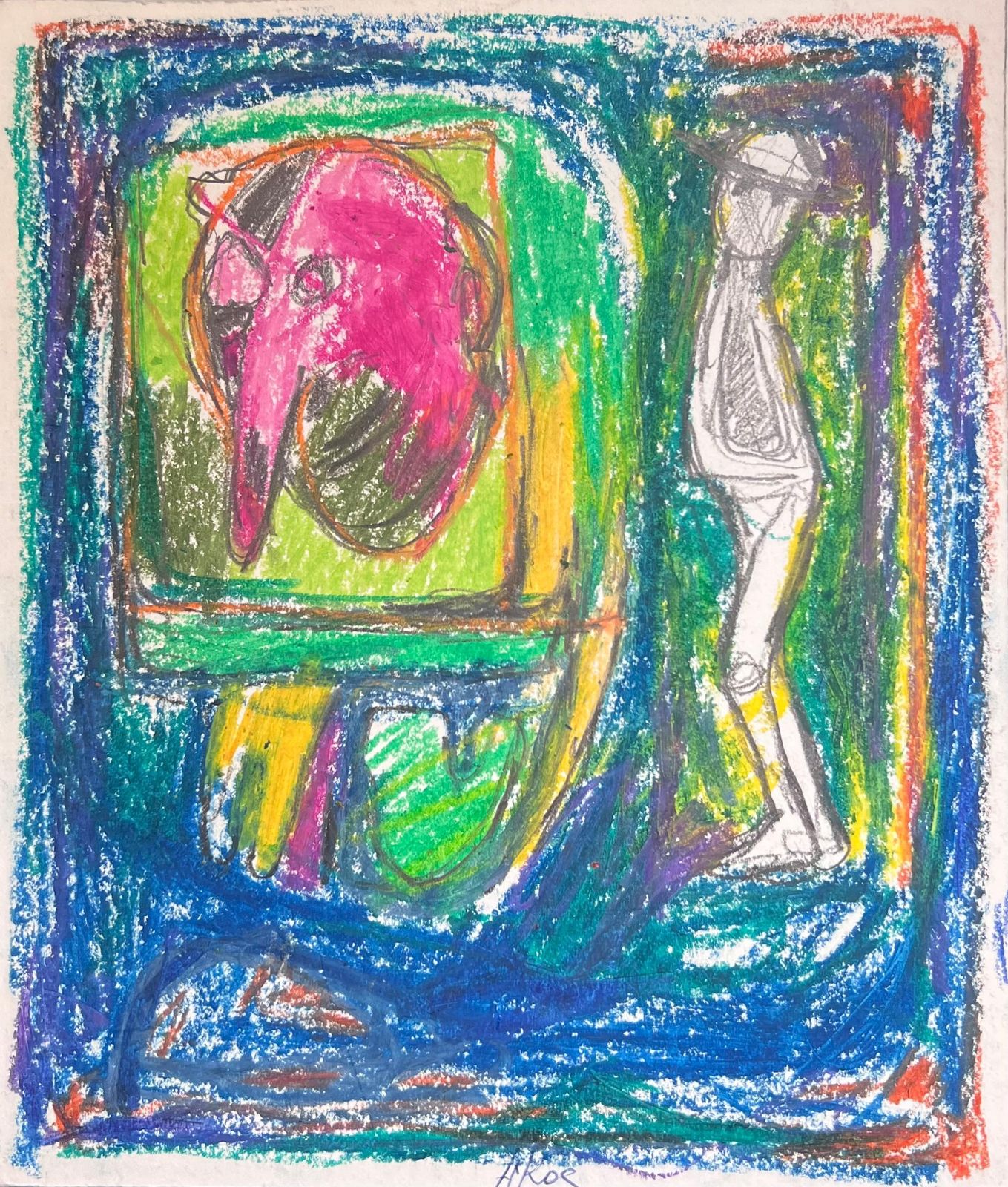 Akos Biro20th Century French Expressionist Wacky Figures In Blue And Green Abstract