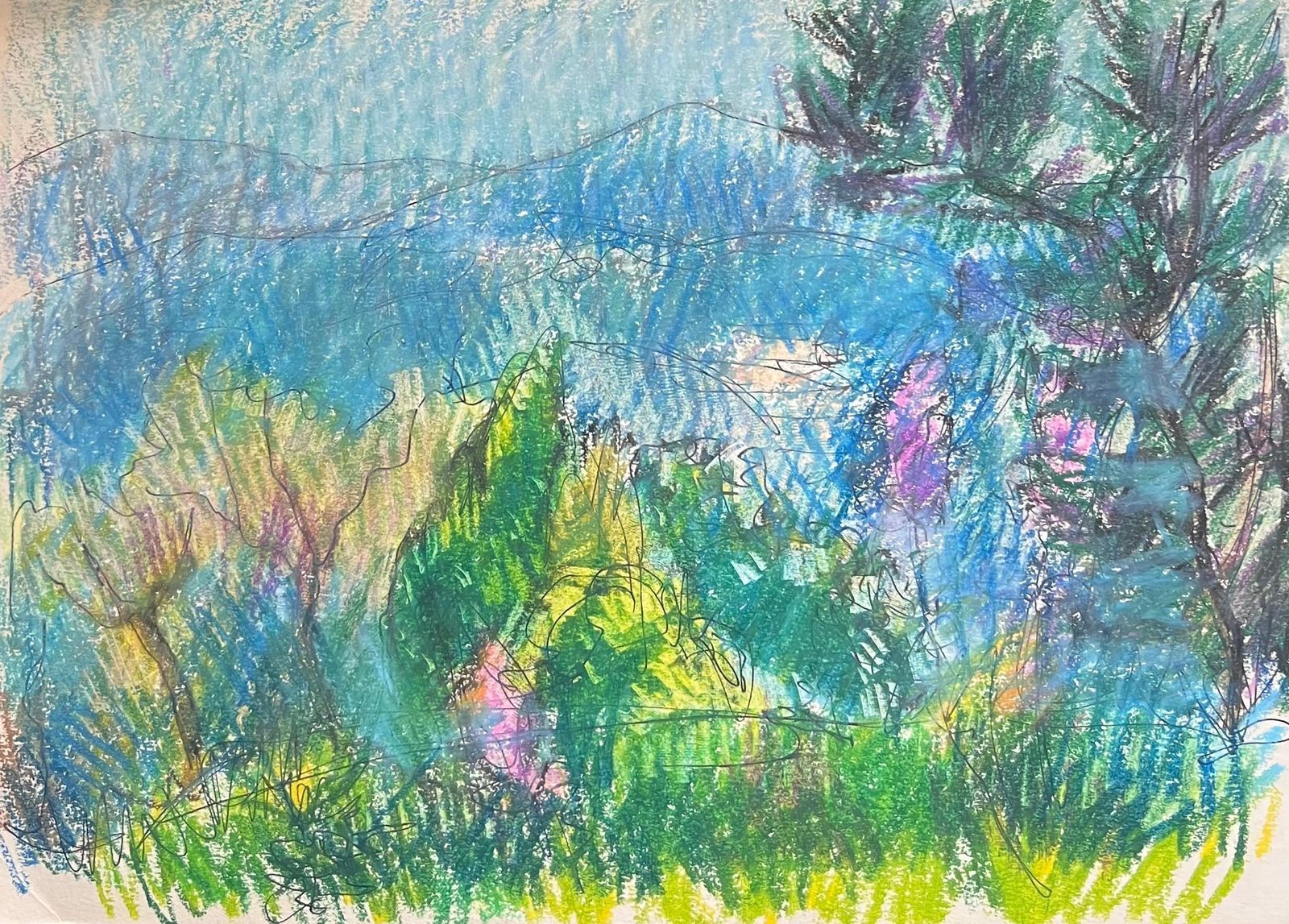 Akos Biro20th Century French Expressionist Bright Green & Blue Forest Mountain Landscape
