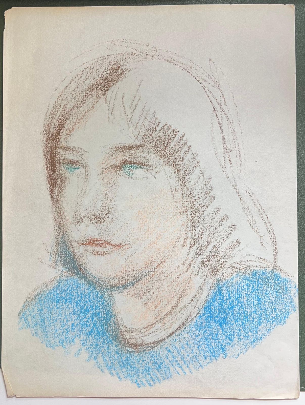 Akos Biro20th Century French Expressionist Portrait Of A Blue Eyed Girl In Blue Sketch photo furniture