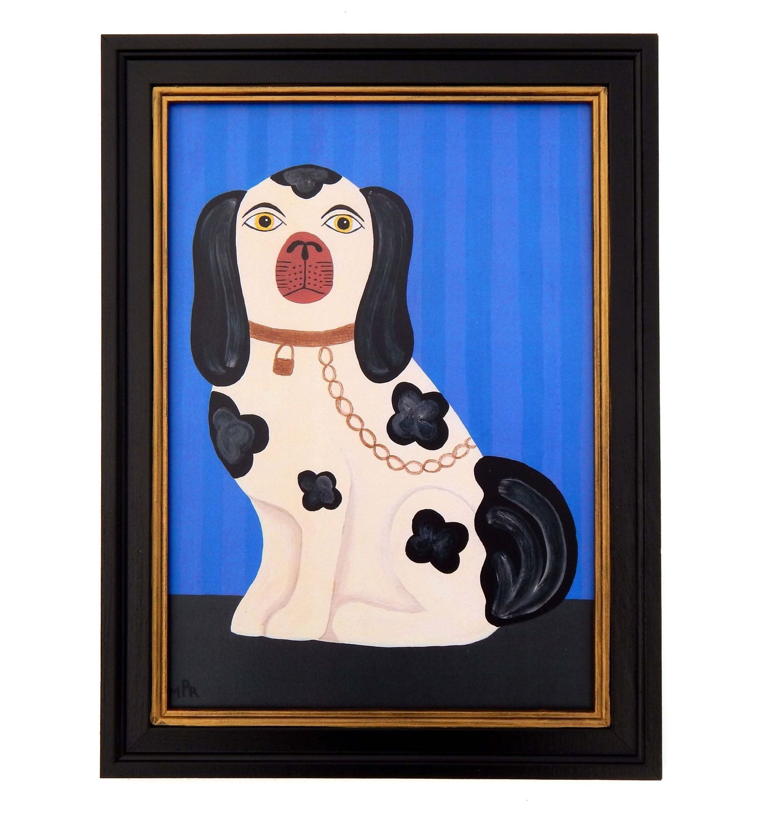 Naive Staffordshire Dog Fine Art Print, Folk Art – Left Facing Spaniel On Mantle By Matt Rix In Hand Painted Frame, Signed