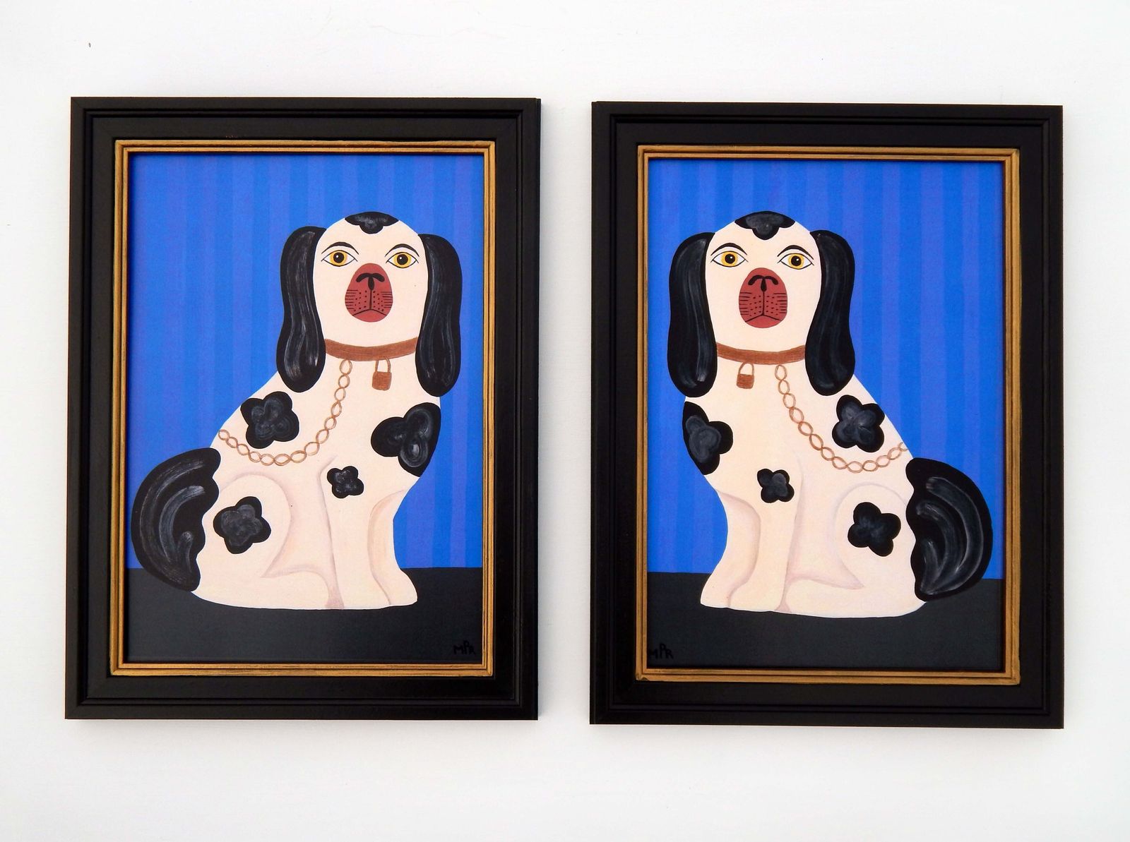 Naive Staffordshire Dog Fine Art Print, Folk Art – Left Facing Spaniel On Mantle By Matt Rix In Hand Painted Frame, Signed photo buy