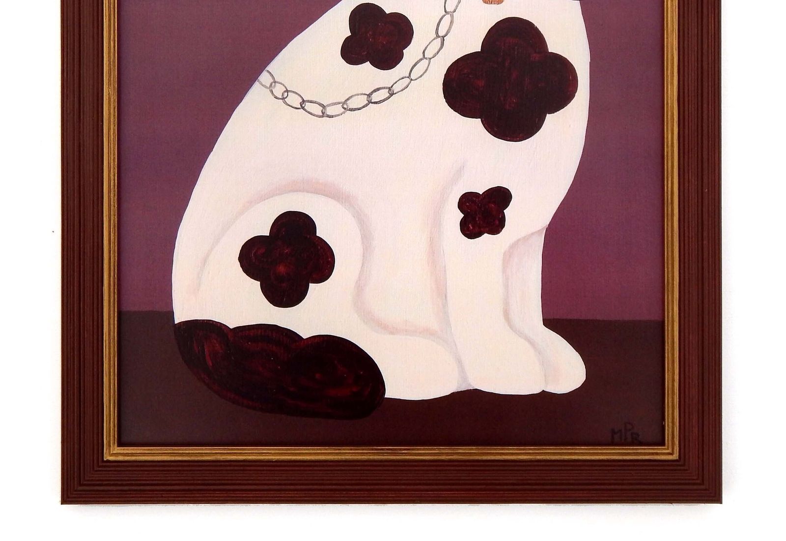 Naive Staffordshire Dog Fine Art Print, Folk Art – Right Facing Spaniel On Mantle   Dusky Pink   By Matt Rix In Hand Painted Frame, Signed photo Art