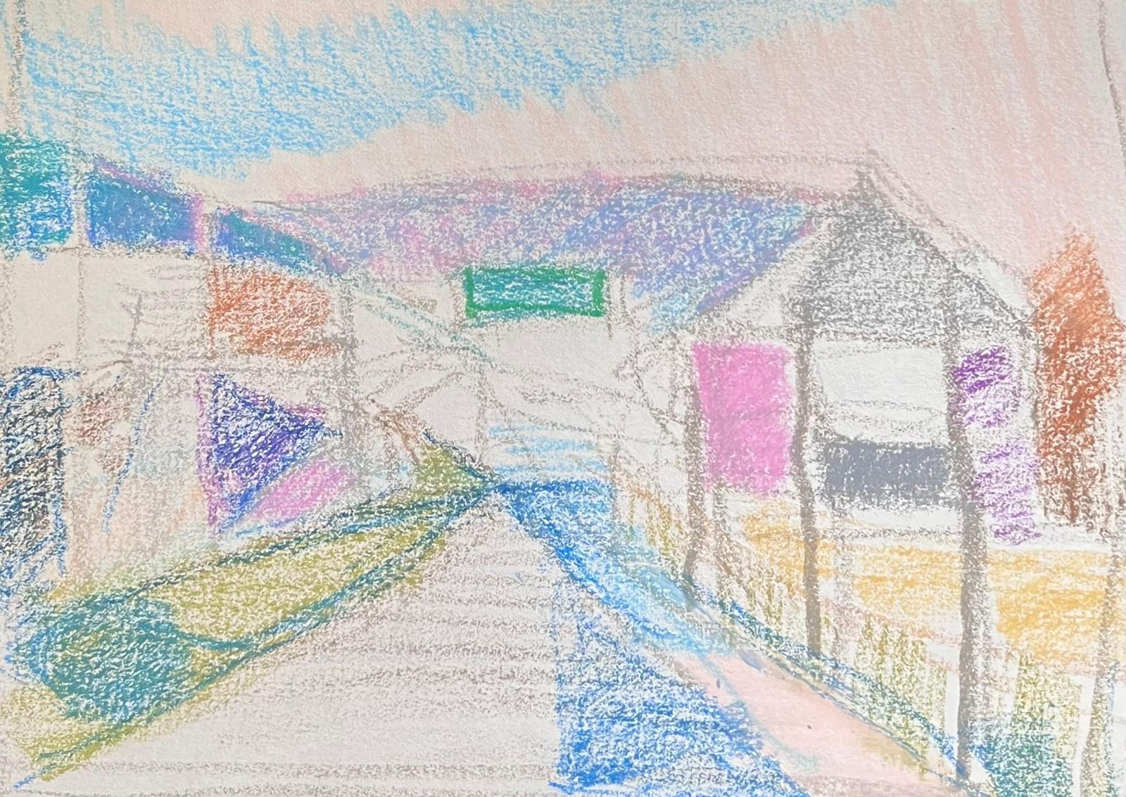 Akos Biro20th Century French Expressionist Barn Landscape Pastel Sketch