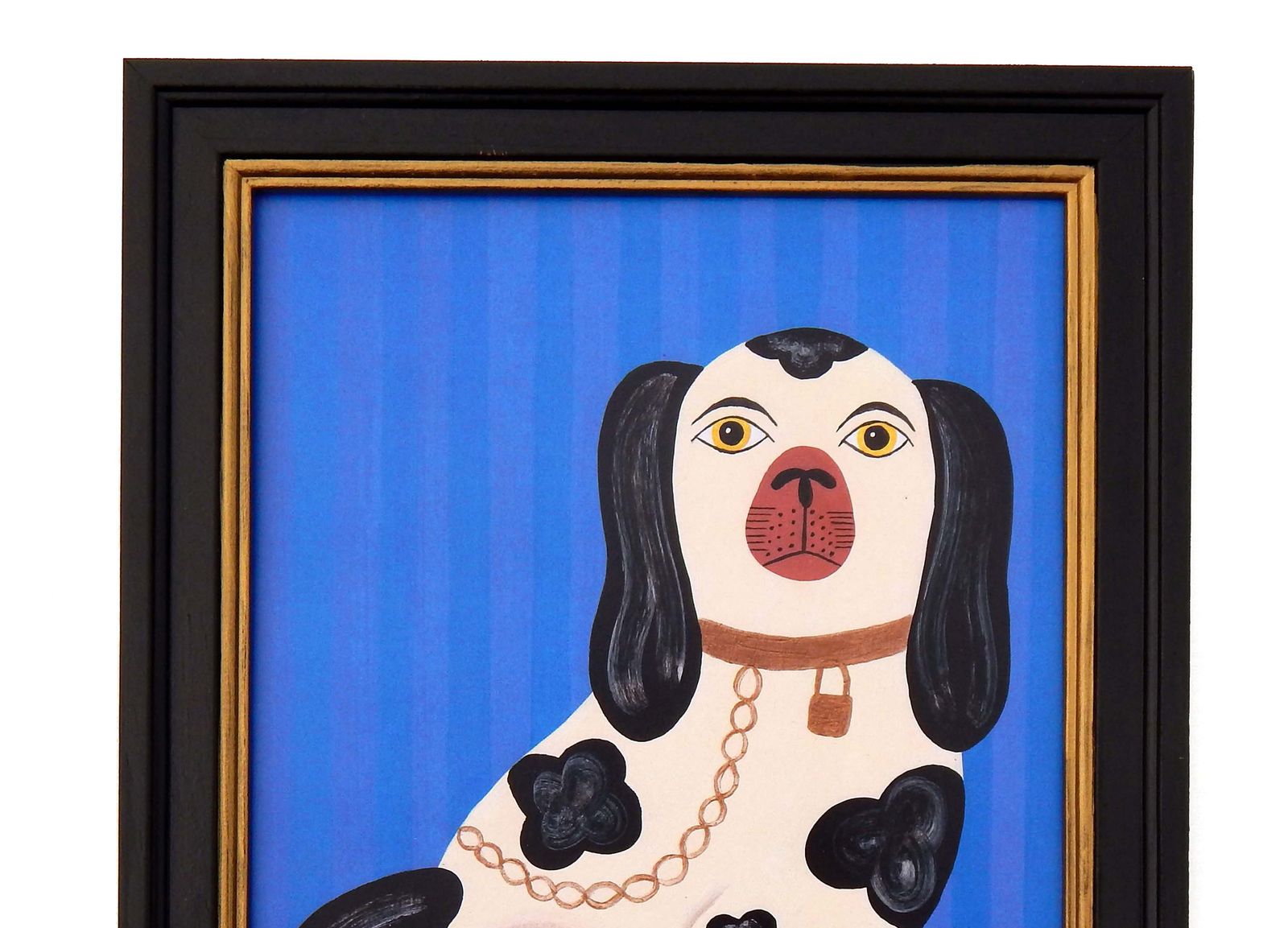 Naive Staffordshire Dog  Fine Art Print, Folk Art – Right Facing Spaniel On Mantle By Matt Rix In Hand Painted Frame, Signed photo 125.0