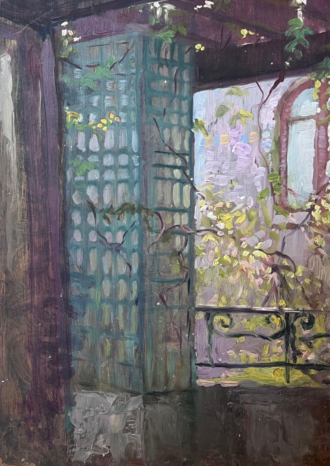 French School1930's French Post Impressionist Oil Interior Room View From A Garden Window1930's photo Art