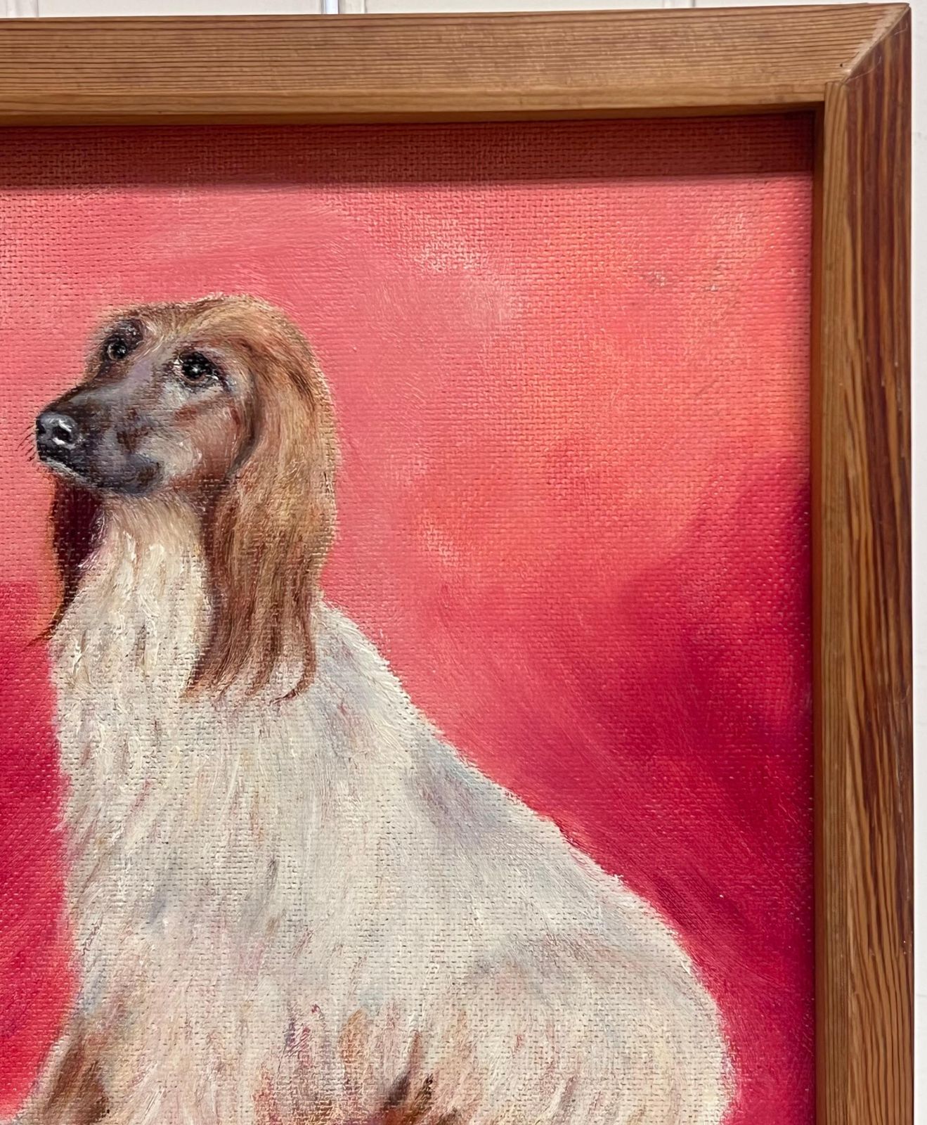 English Artistafghan Hound Long Haired Vintage Original English Dog Oil Painting Pink Back photo vinterior