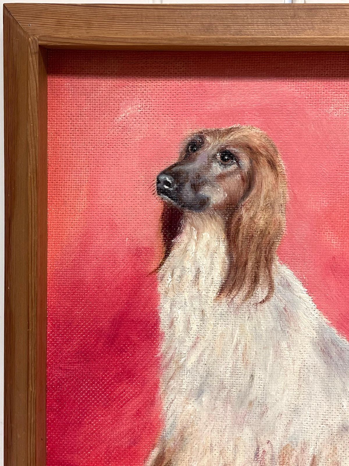 English Artistafghan Hound Long Haired Vintage Original English Dog Oil Painting Pink Back photo buy