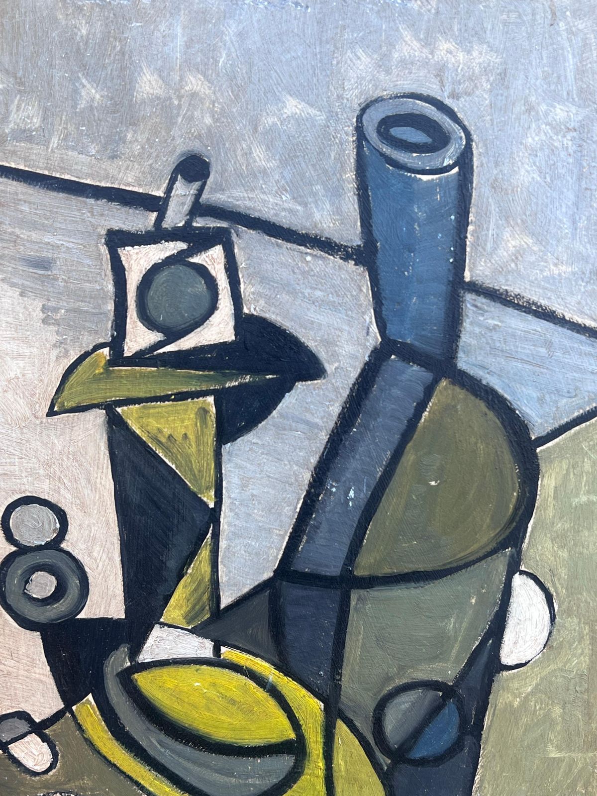 European Mid Centurymid Century European Cubist Abstract Geometric Shapes Composition Oil Painting photo for sale