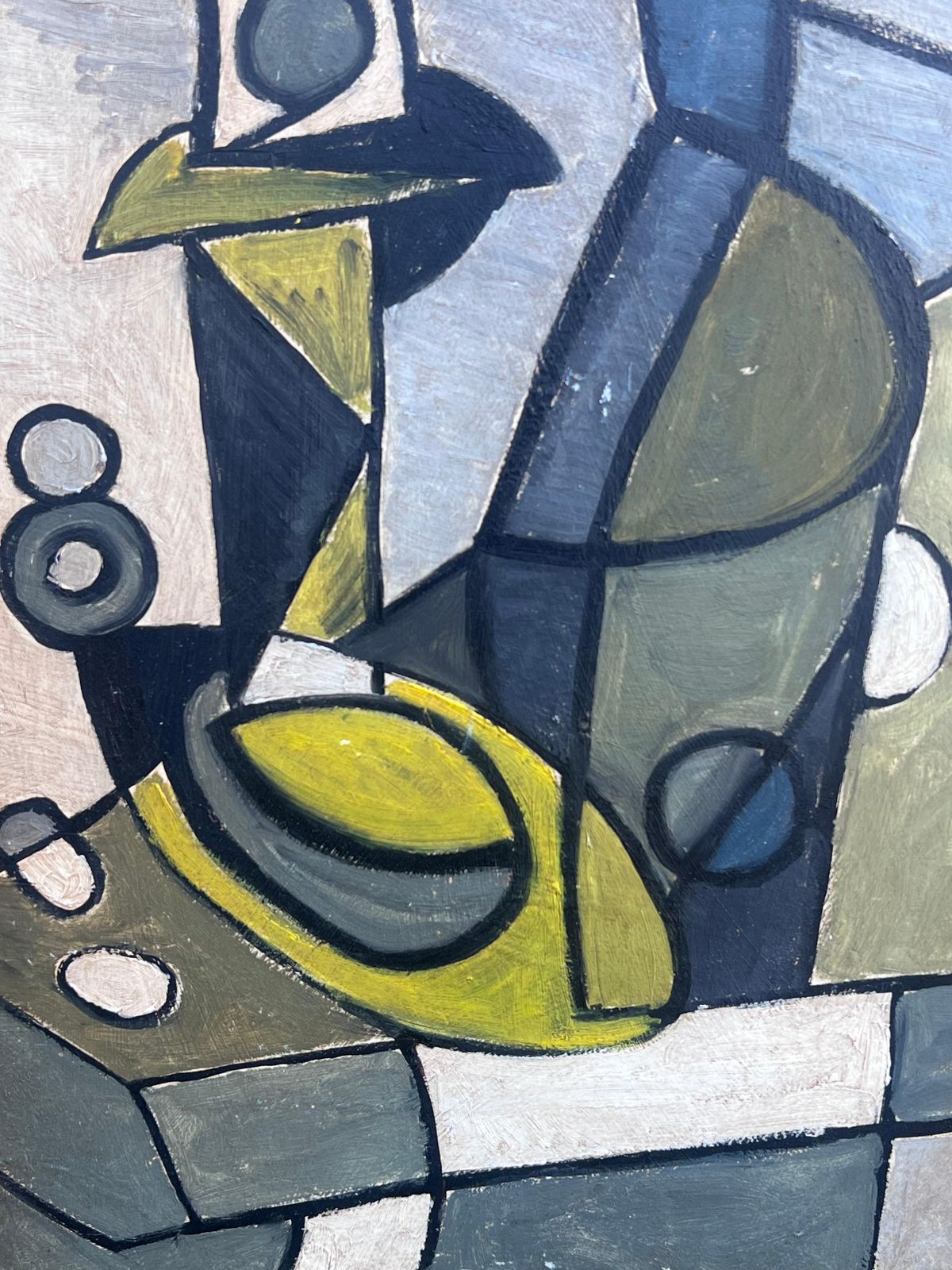 European Mid Centurymid Century European Cubist Abstract Geometric Shapes Composition Oil Painting photo Art