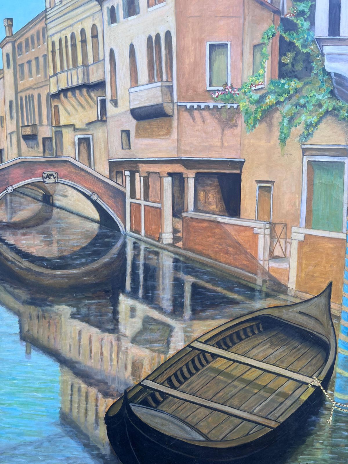 Italian Schoolhuge Signed Oil Painting Tranquil Italian Canal Venice Backwater Old Houses2000 photo vinterior