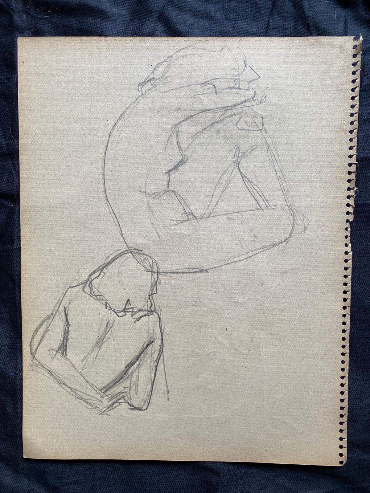 Jean Paul Le Verriermid 20th Century French Original Line Drawing Sketch Nude Female  Stamped photo for sale