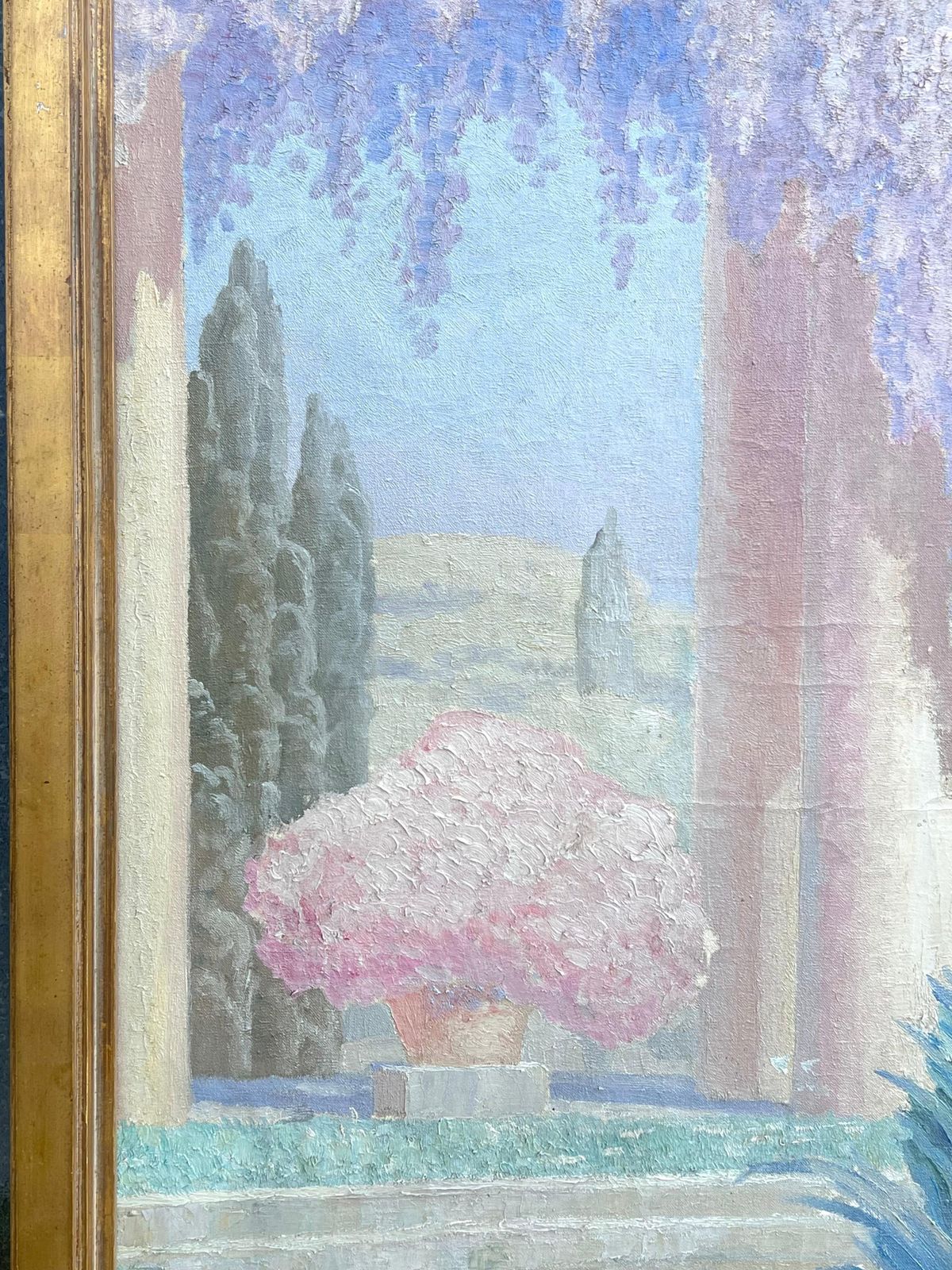 Gabriel Jules Charles Girodon (1884–1941)huge French 1930's Signed Oil Classical Roman Fountain Statue Floral Scene 19331933 photo 2310.0