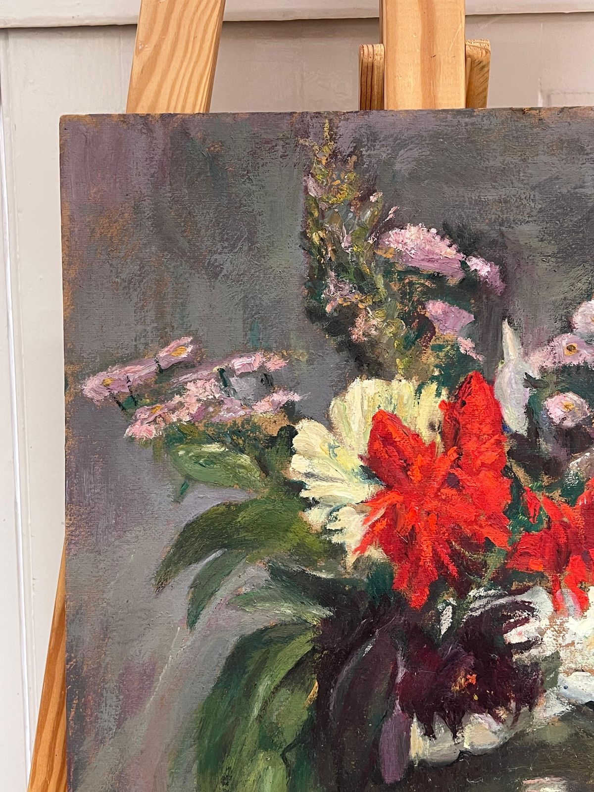 Cécile Hertz Eyrolles (1875 1974)1930's French Post Impressionist Oil Colorful Still Life Flowers In Vase & Apple1930's photo vintage