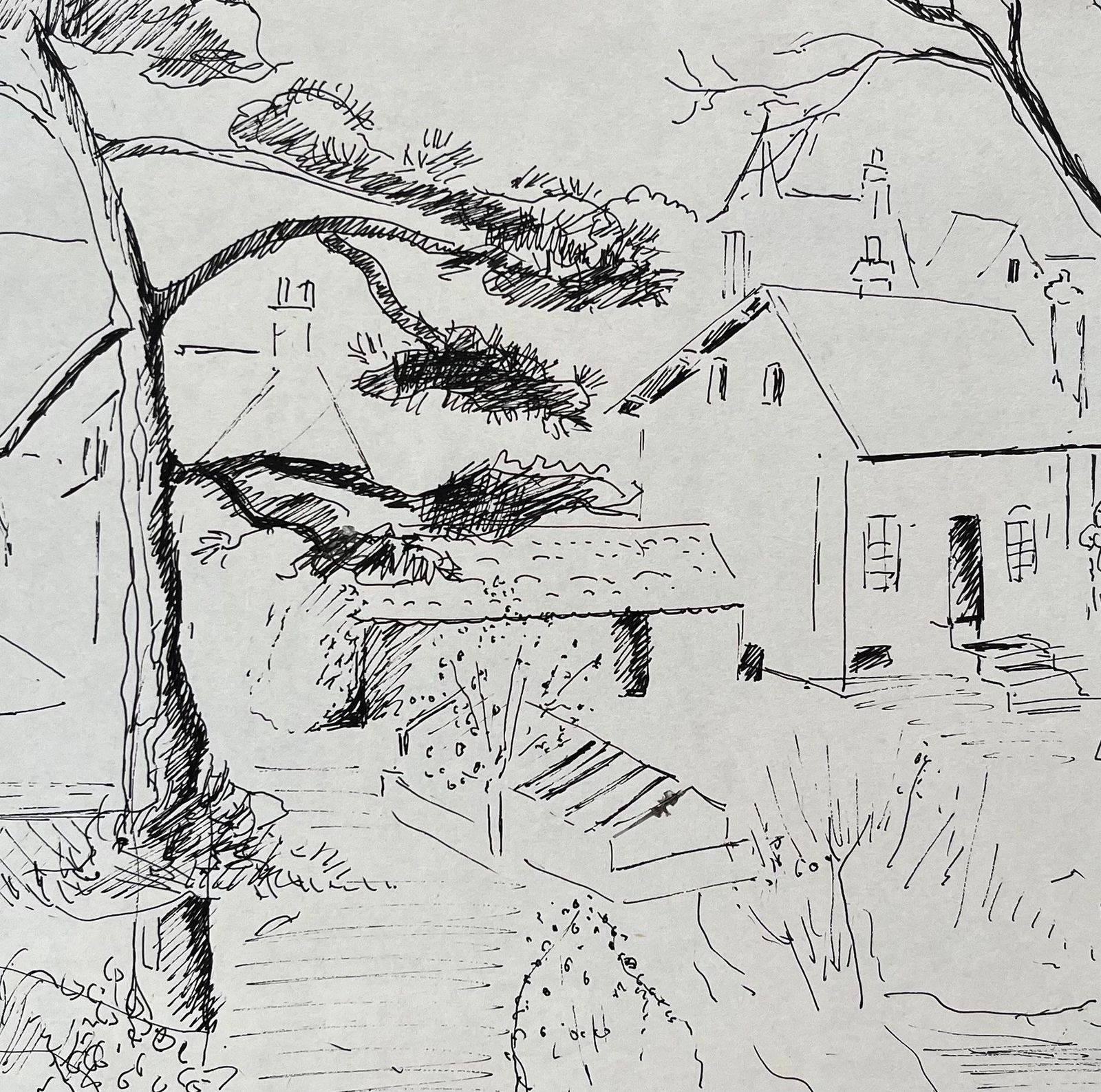 Anne Marie Migette Perardmid 20th Century Post Impressionist Ink Drawing Of Garden And Village Houses photo buy