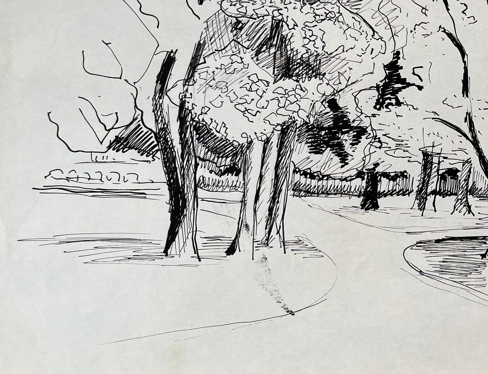 Anne Marie Migette Perardmid 20th Century Post Impressionist Drawing Of Tree Lined Path In Ink photo Art