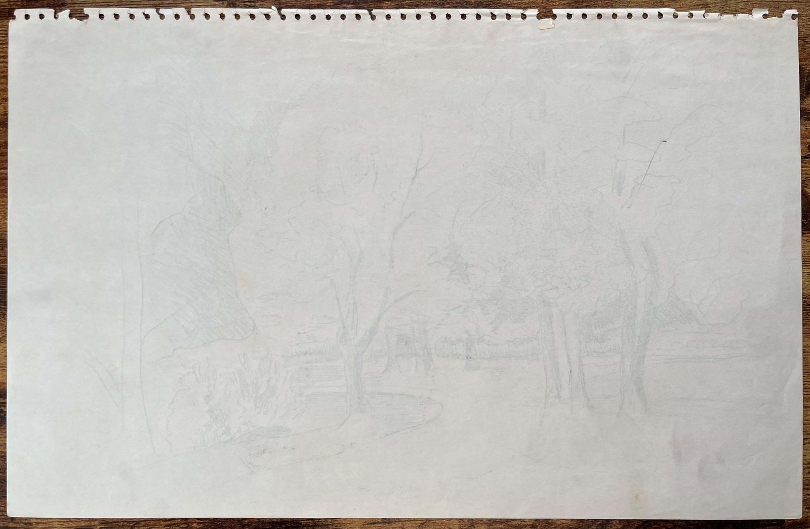 Anne Marie Migette Perardmid 20th Century Post Impressionist Drawing Of Tree Lined Path In Ink photo vintage