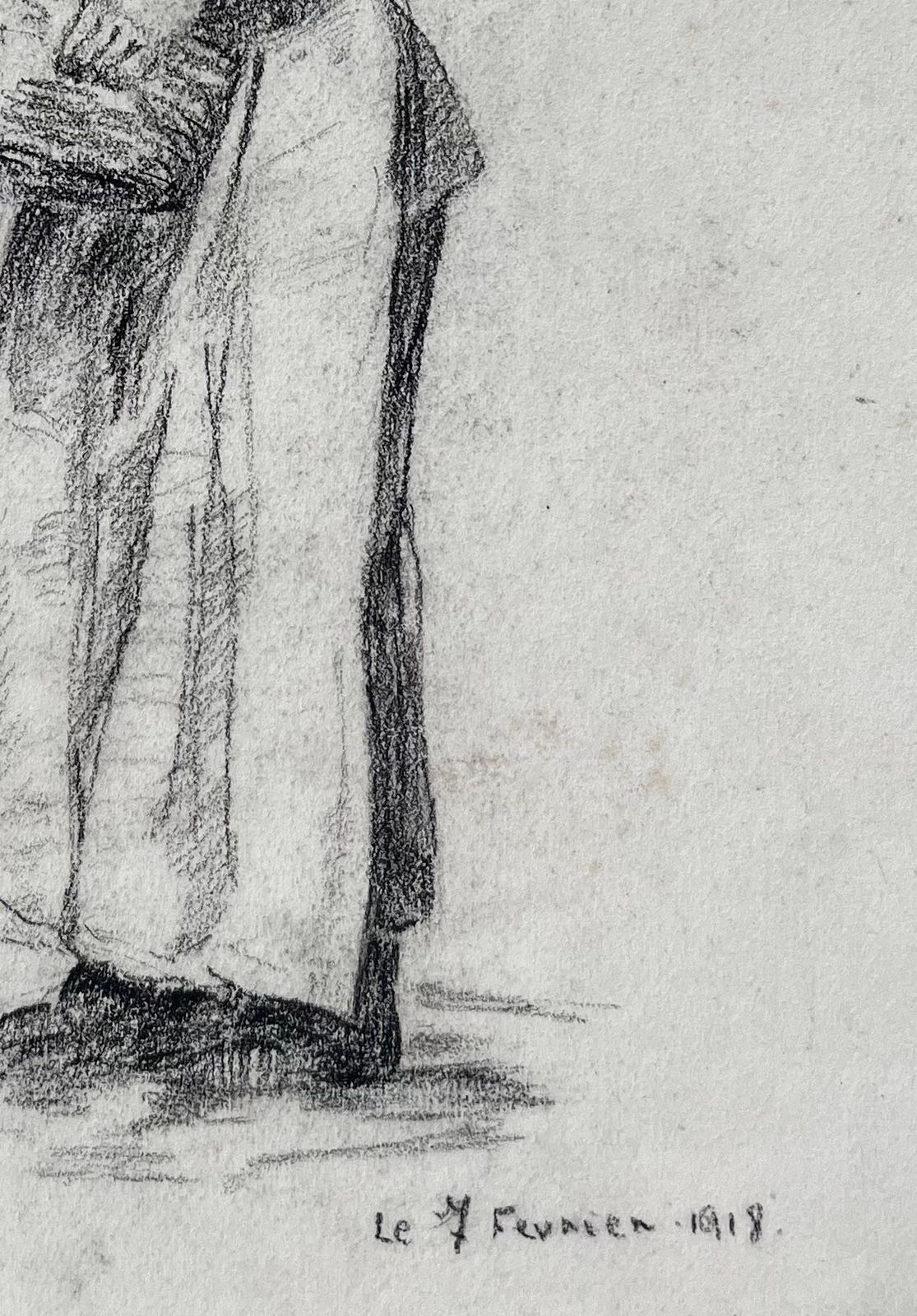 Anne Marie Migette Perardearly 20th Century Charcoal Drawing Of Woman With Basket Dated February 19181918 photo vinterior