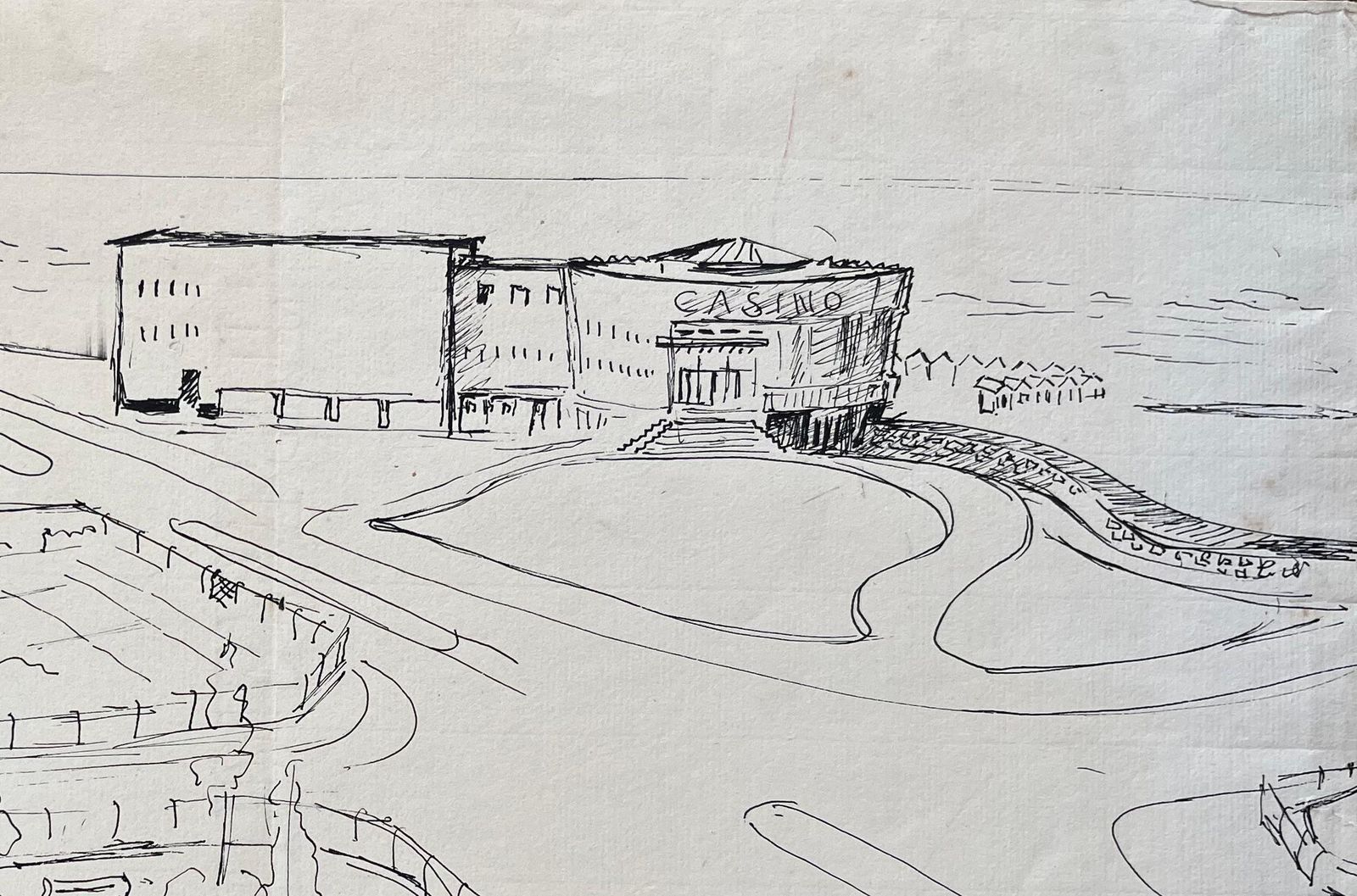Anne Marie Migette Perardmid 20th Century Post Impressionist Ink Drawing Of French Seafront And Casino photo Art