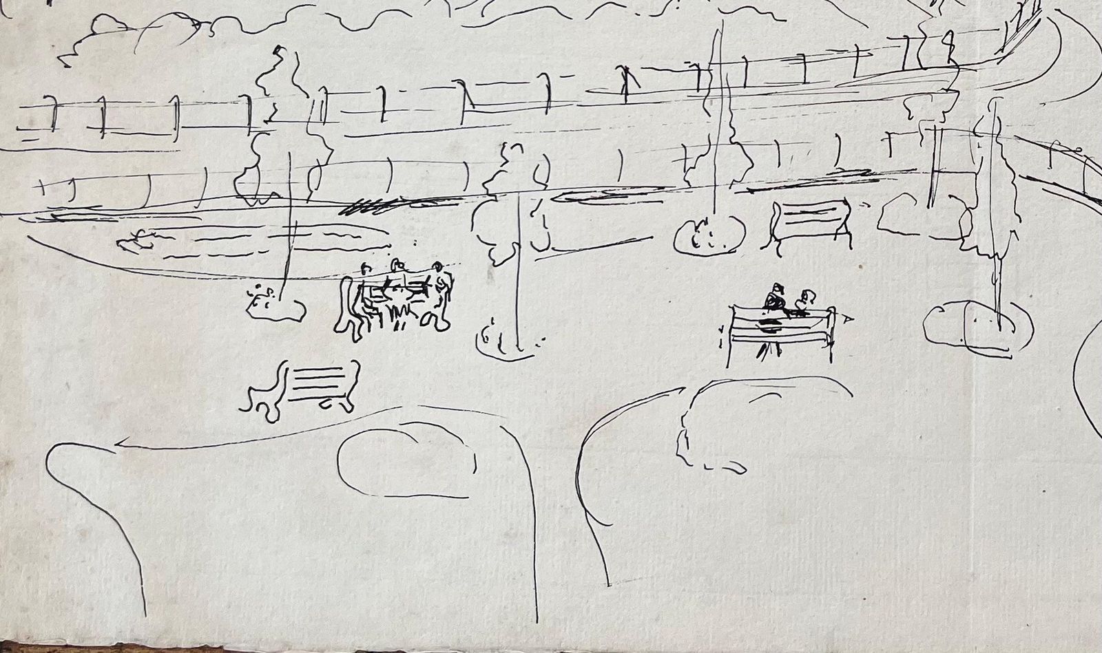 Anne Marie Migette Perardmid 20th Century Post Impressionist Ink Drawing Of French Seafront And Casino photo 465.0