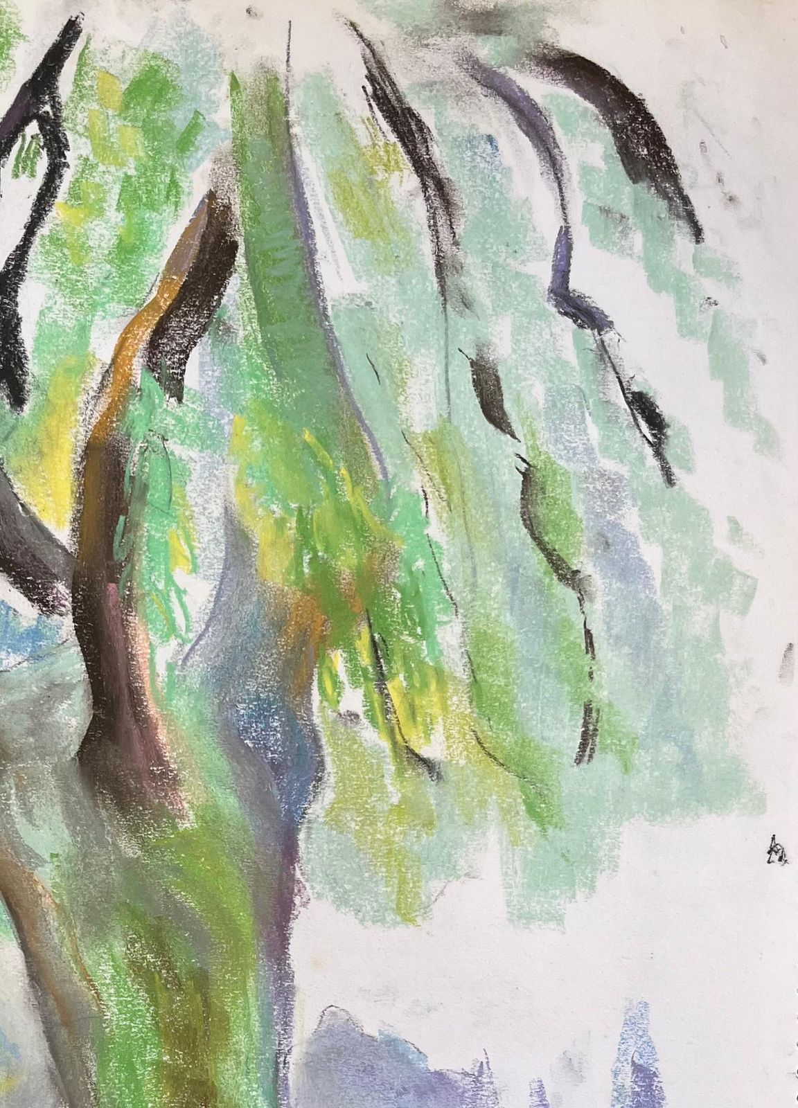 Anne Marie Migette Perardmid Century French Pastel Of A Willow Tree In A Lush Park Setting photo Art