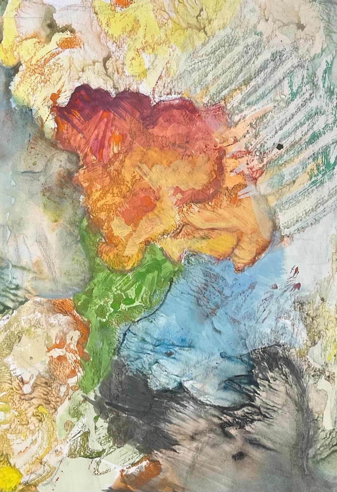 Anne Marie Migette Perardmid Century Textured Abstract Watercolour With Swan Bird And Sleeping Face photo buy