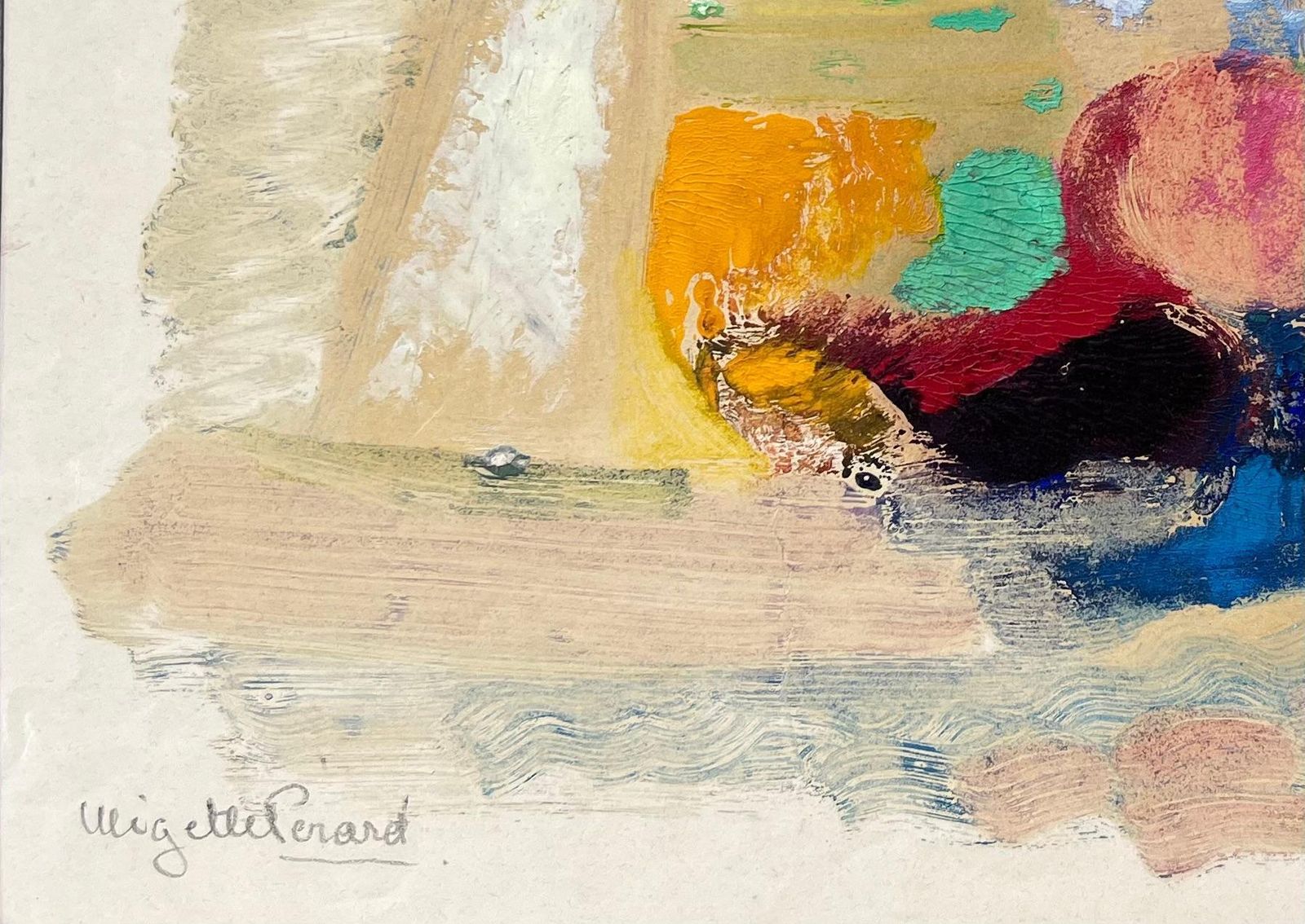 Anne Marie Migette Perardmid Century French Abstract Still Life With Fruit And Glass In Bold Oil Colours photo 504.0
