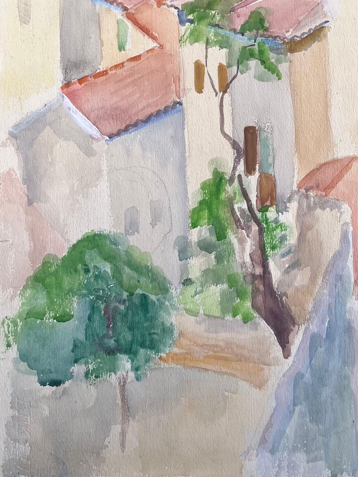 Anne Marie Migette Perardmid 20th Century Watercolour Of Rooftops And Stone Streets In Goudargues France photo 500.0