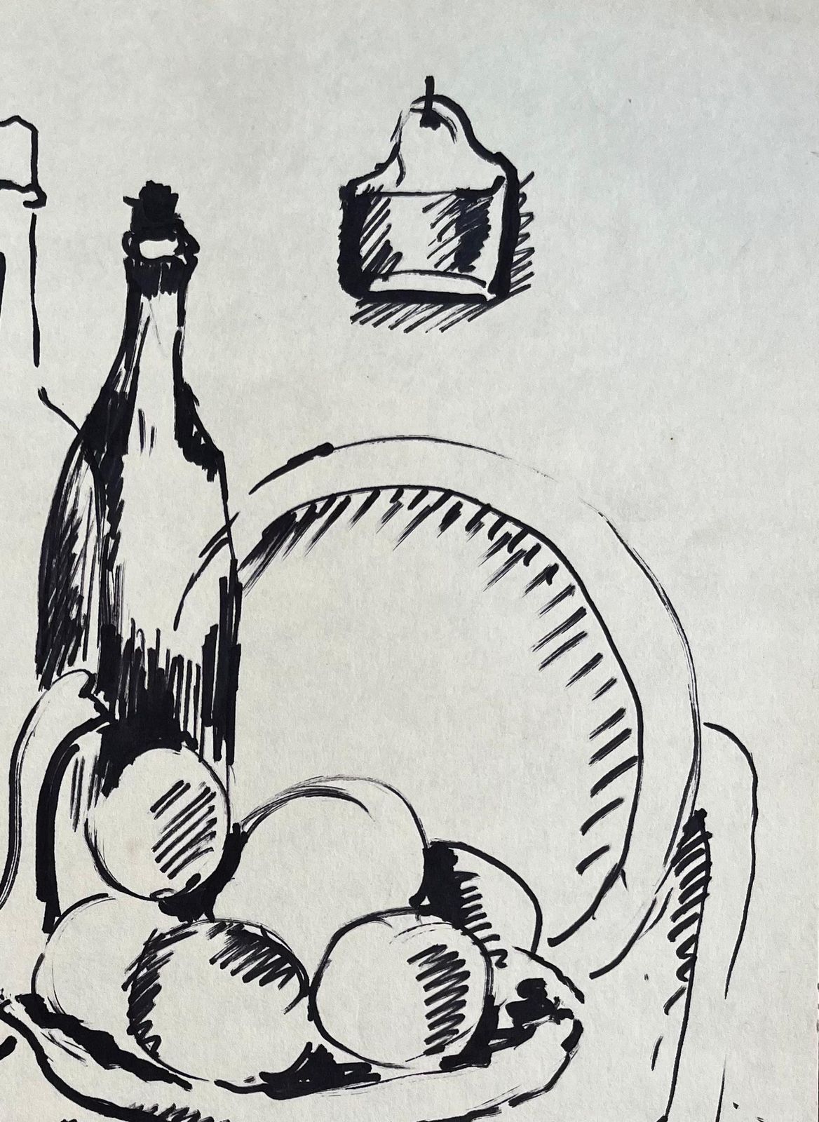 Anne Marie Migette Perardmid Century French Drawing Of Still Life With Fruit Bowl Coffee Pot And Bottles photo vinterior