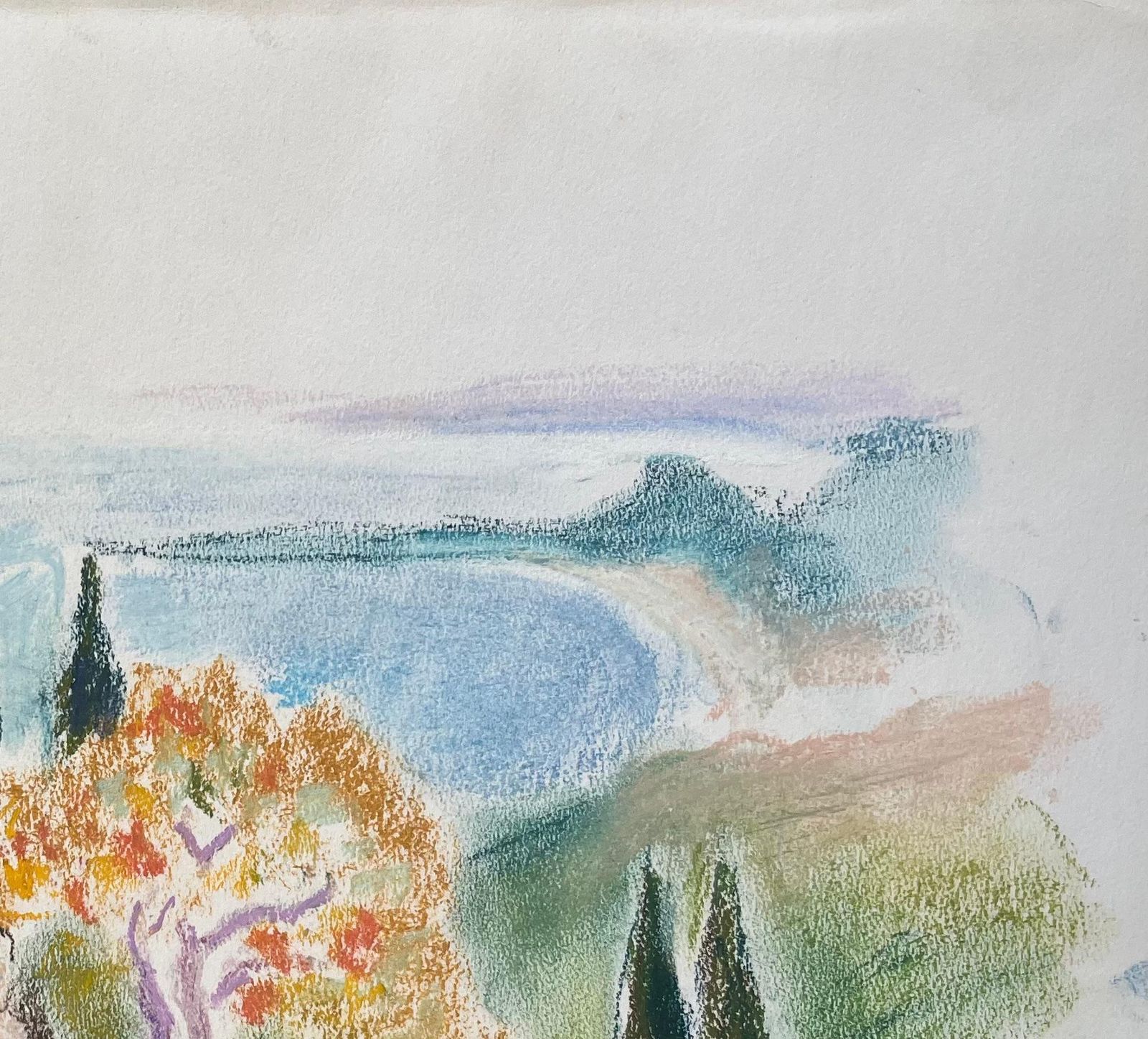 Anne Marie Migette Perardmid 20th Century Pastel Of Seaside Fortress And Mediterranean Coastline photo vinterior