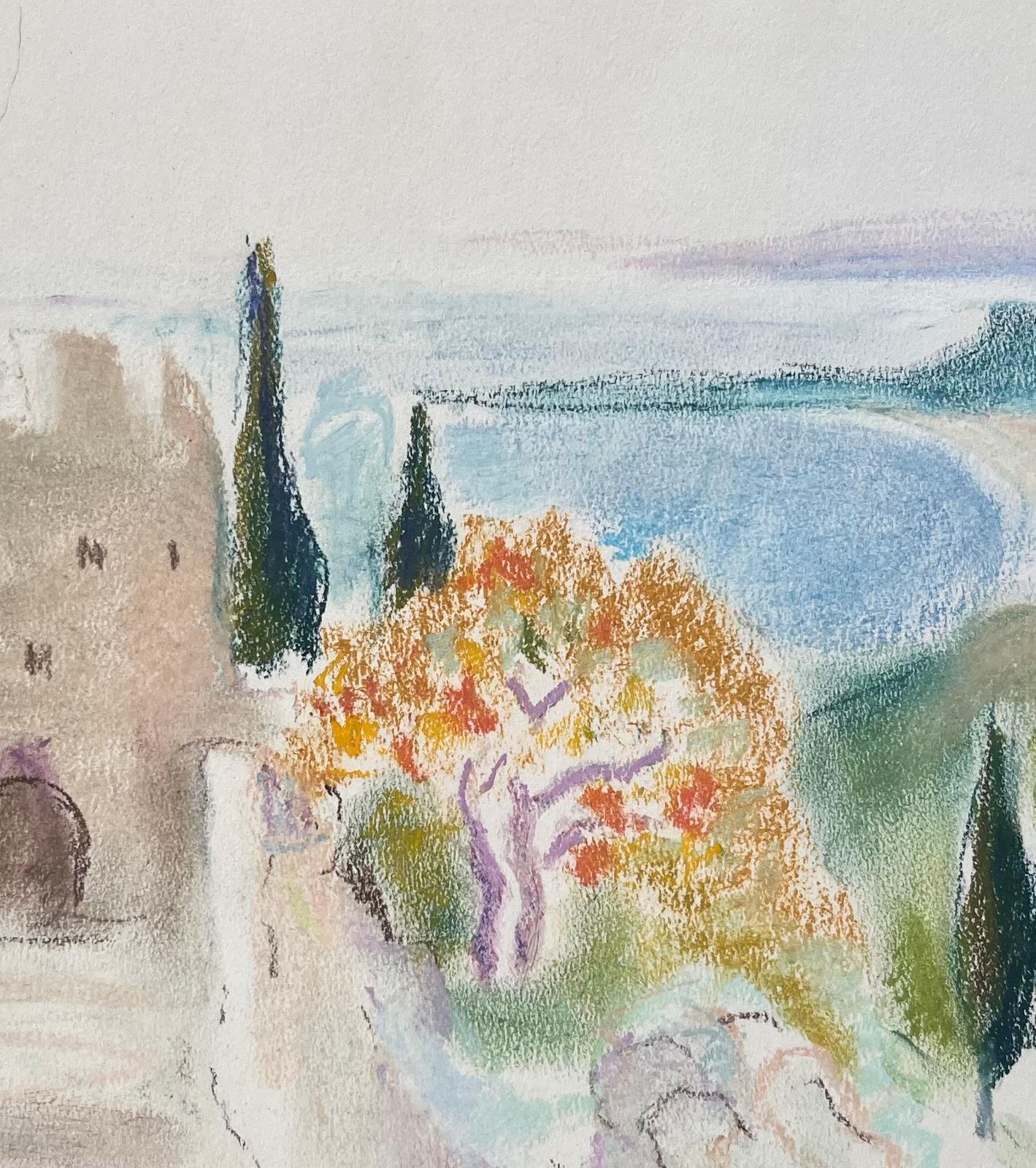 Anne Marie Migette Perardmid 20th Century Pastel Of Seaside Fortress And Mediterranean Coastline photo buy